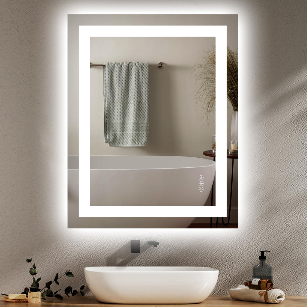 Hivone 40X32 LED Bathroom Mirror with Lights, Anti-Fog, Dimmable, Backlit + Front Lit, Smart Bathroom Vanity Mirror, Memory Function, Shatterproof, Tempered Glass (Horizontal/Vertical)