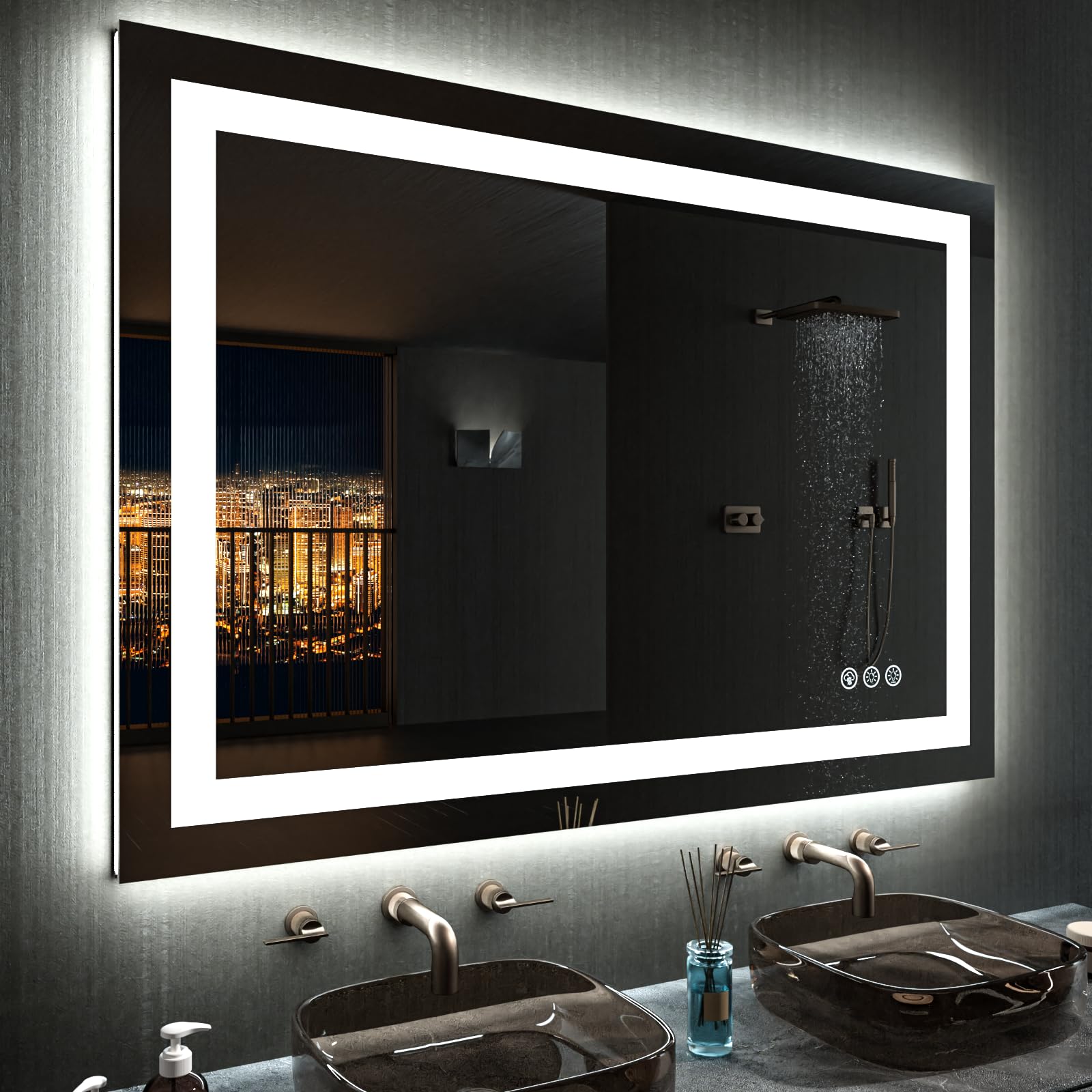 24×32 Front & Backlit LED Bathroom Vanity Mirror, Dimmable Anti-Fog Wall Mirror with Memory Shatterproof Tempered Glass ETL Listed