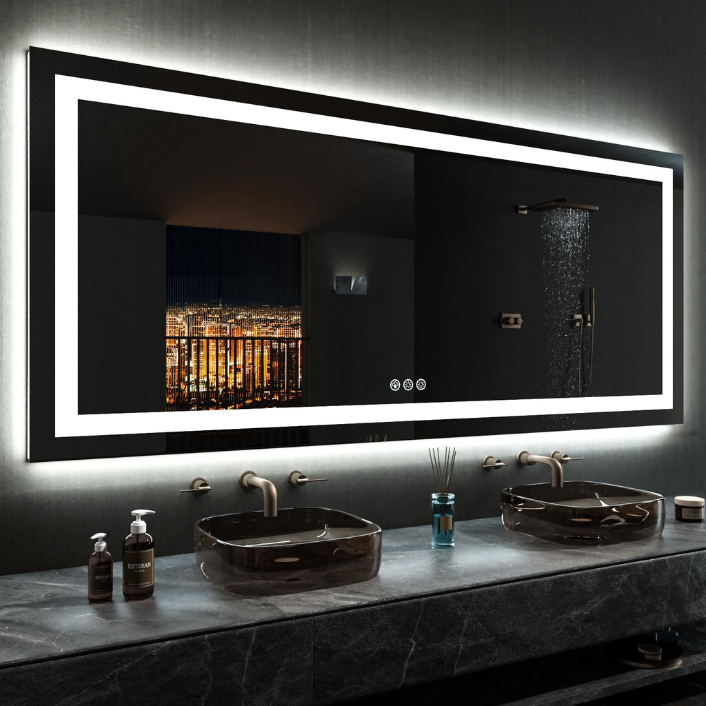 24×32 Front & Backlit LED Bathroom Vanity Mirror, Dimmable Anti-Fog Wall Mirror with Memory Shatterproof Tempered Glass ETL Listed