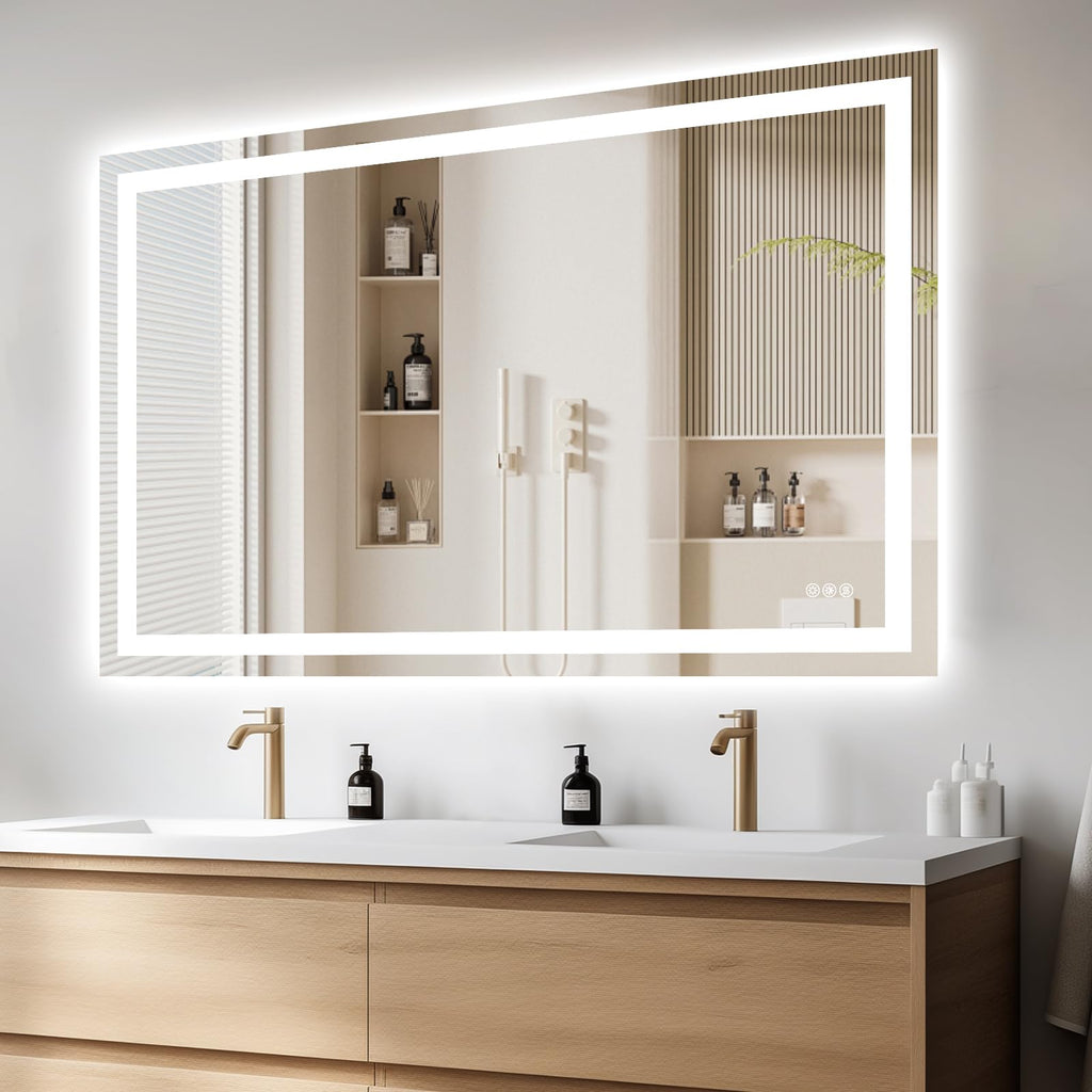 Hivone 40X32 LED Bathroom Mirror with Lights, Anti-Fog, Dimmable, Backlit + Front Lit, Smart Bathroom Vanity Mirror, Memory Function, Shatterproof, Tempered Glass (Horizontal/Vertical)