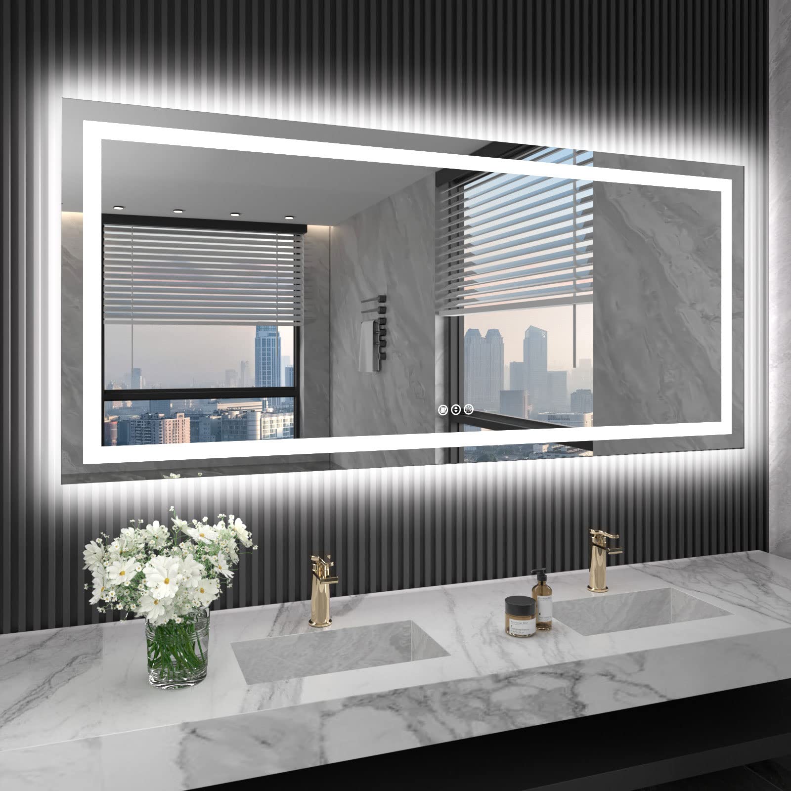 24×32 Front & Backlit LED Bathroom Vanity Mirror, Dimmable Anti-Fog Wall Mirror with Memory Shatterproof Tempered Glass ETL Listed