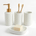 White Bathroom Accessories Set, 4 Pcs Ceramic Bathroom Accessory Set, Lotion Soap Dispenser, Toothbrush Holder Set with Soap Dish, Modern Bathroom Decor (Star-Patterned)