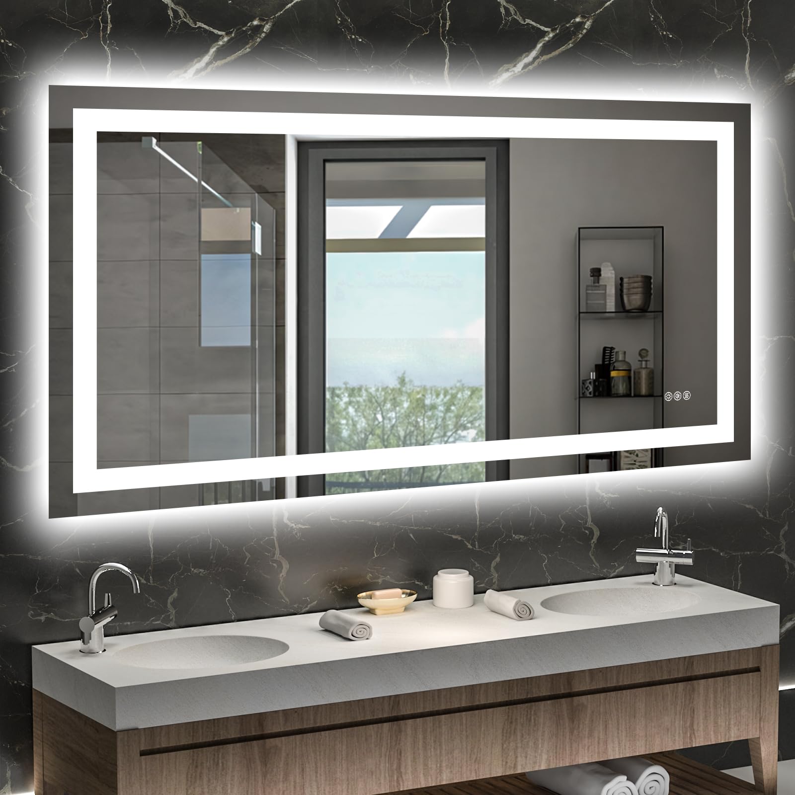 Hivone 40X32 LED Bathroom Mirror with Lights, Anti-Fog, Dimmable, Backlit + Front Lit, Smart Bathroom Vanity Mirror, Memory Function, Shatterproof, Tempered Glass (Horizontal/Vertical)
