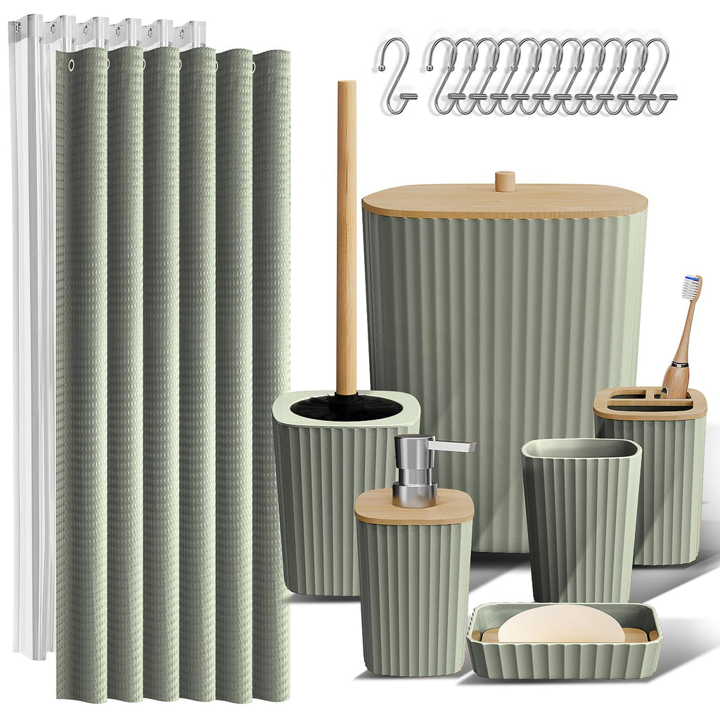 Clara Clark Bathroom Accessories Set - Bathroom Set, Bathroom Accessory Set, Shower Curtain Set, Toilet Brush, Trash Can & Soap Dispenser - Navy - 20PC
