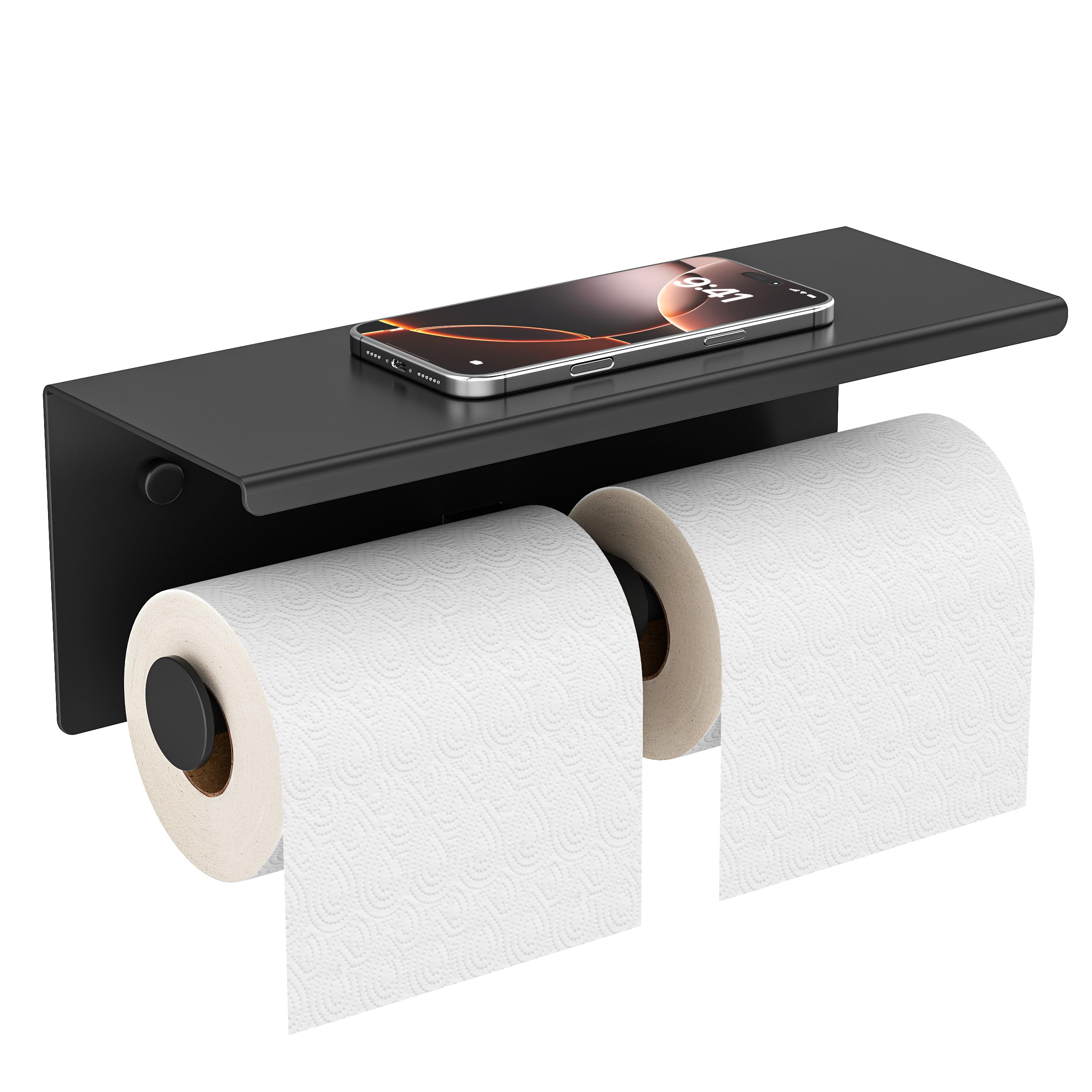 FORIOUS Double Toilet Paper Holder with Shelf, Wall Mount Tissue Roll Holder for Bathroom, 304 Stainless Steel Commercial Toilet Paper Dispensers with Phone Shelf (1, Brushed Nickel)