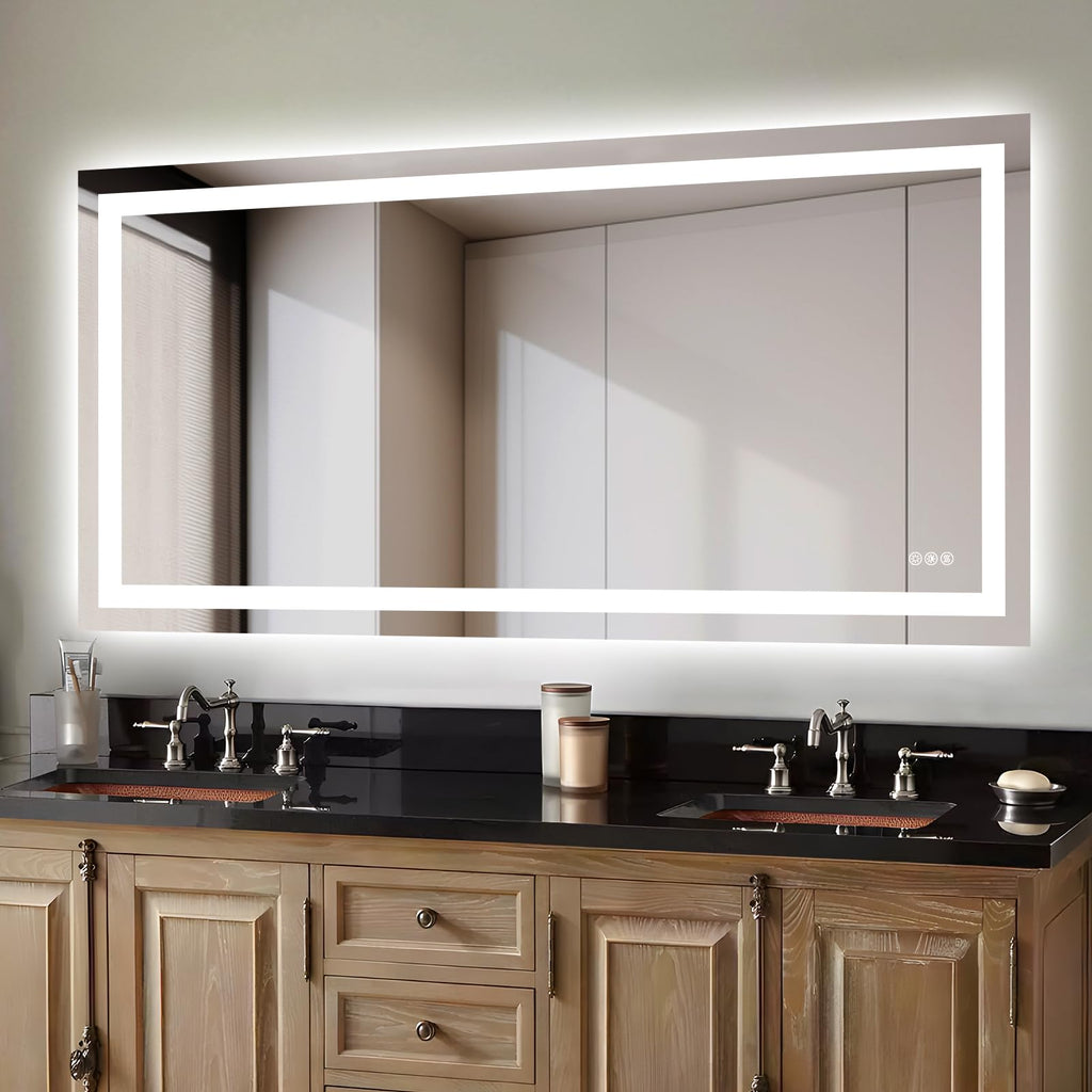 Hivone 40X32 LED Bathroom Mirror with Lights, Anti-Fog, Dimmable, Backlit + Front Lit, Smart Bathroom Vanity Mirror, Memory Function, Shatterproof, Tempered Glass (Horizontal/Vertical)