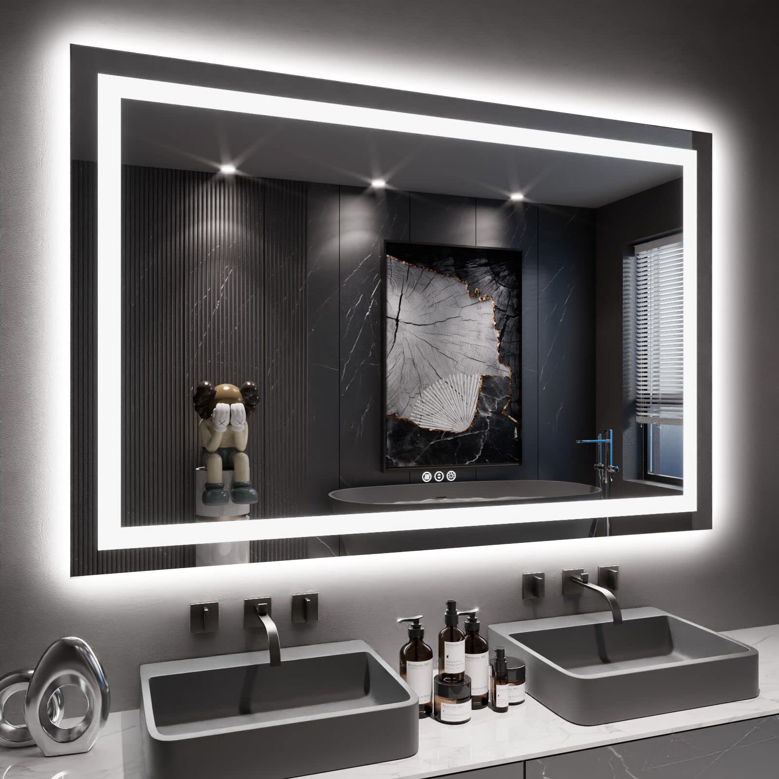 24×32 Front & Backlit LED Bathroom Vanity Mirror, Dimmable Anti-Fog Wall Mirror with Memory Shatterproof Tempered Glass ETL Listed