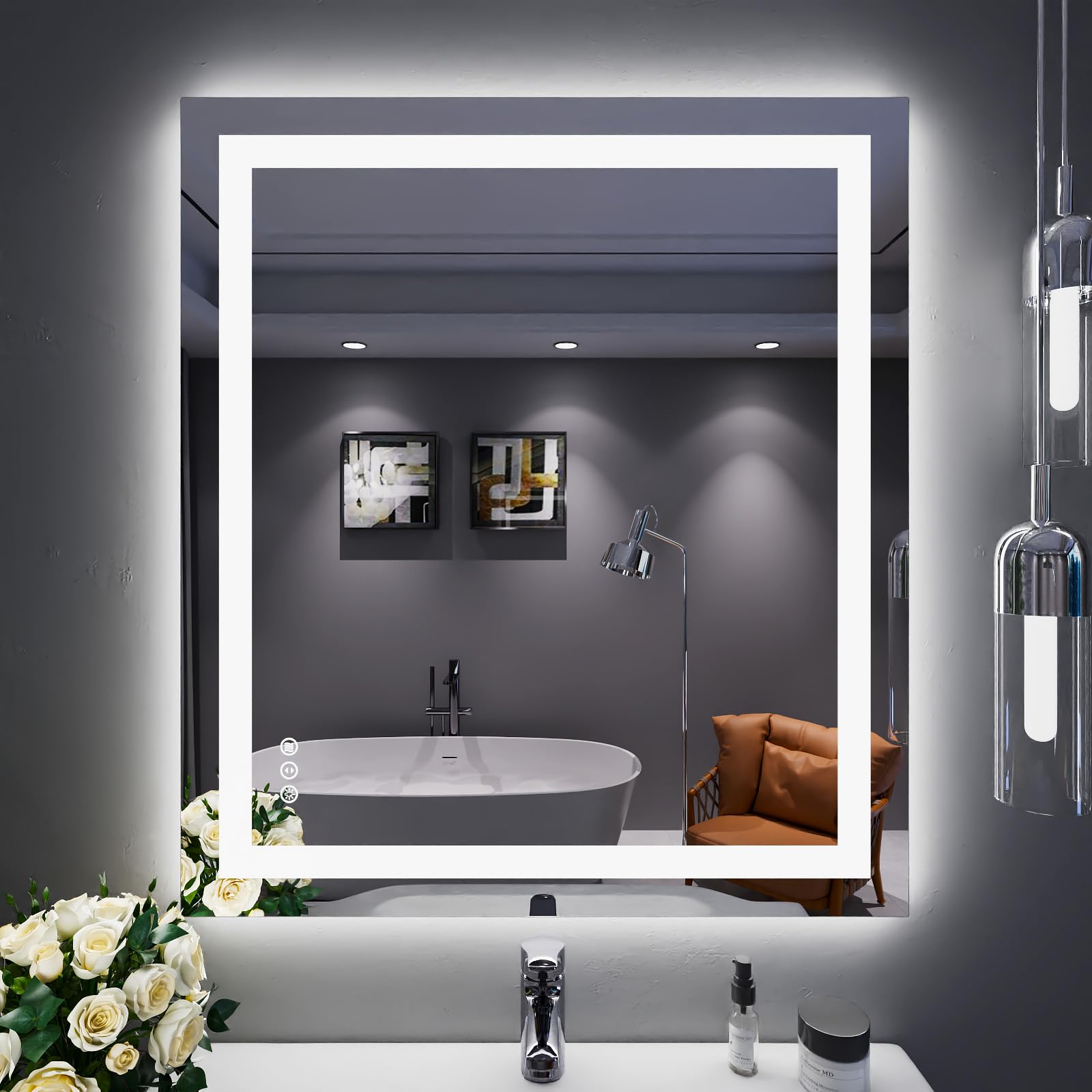 24×32 Front & Backlit LED Bathroom Vanity Mirror, Dimmable Anti-Fog Wall Mirror with Memory Shatterproof Tempered Glass ETL Listed