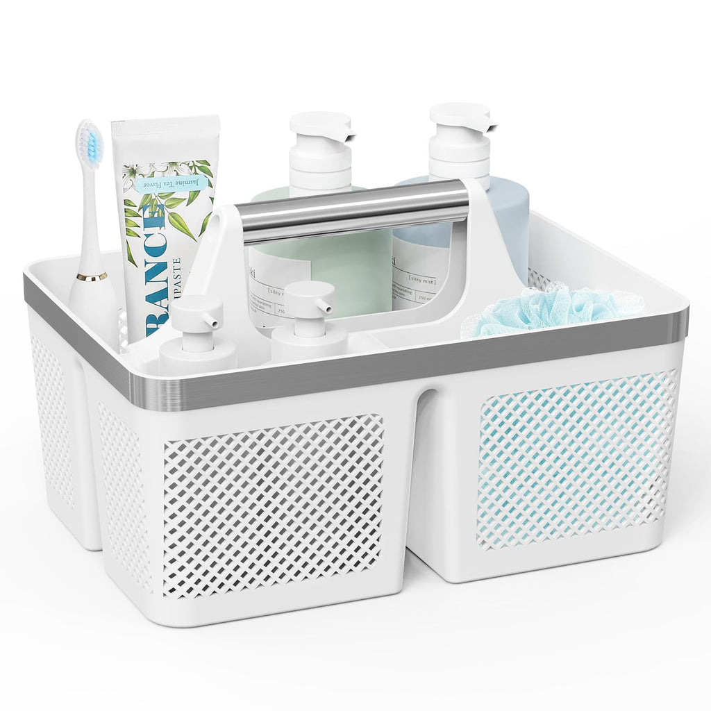 BYUNER Black Shower Caddy Portable: Plastic Bathroom Caddy Organizer with Handle and Holes, Cleaning Caddy, Hard Shower Basket Storage Tote for Toiletry, College Dorm Room Essentials for Men