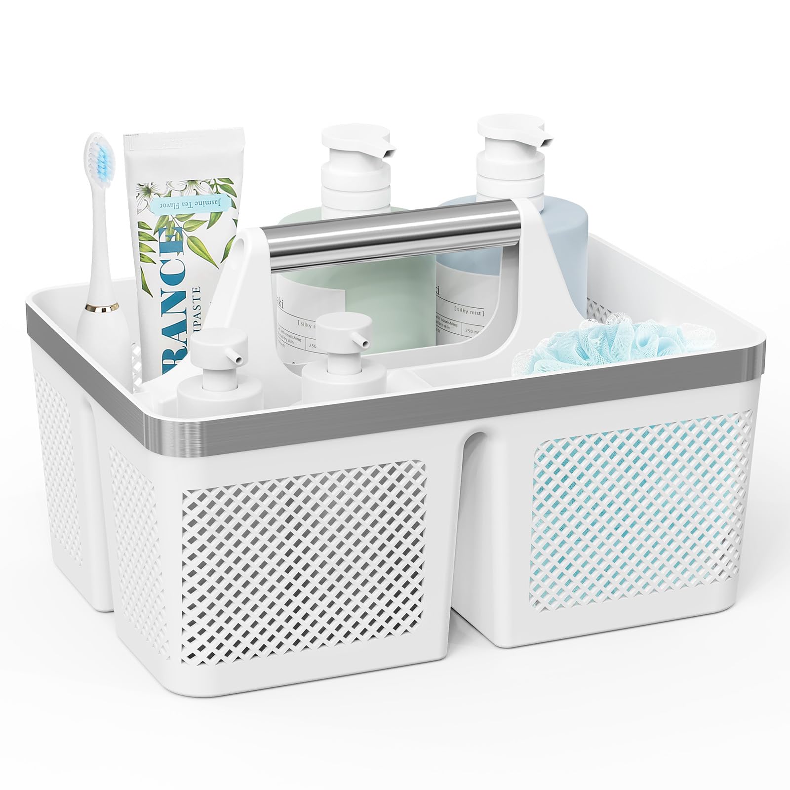 BYUNER Black Shower Caddy Portable: Plastic Bathroom Caddy Organizer with Handle and Holes, Cleaning Caddy, Hard Shower Basket Storage Tote for Toiletry, College Dorm Room Essentials for Men