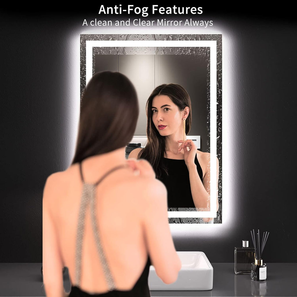 24×32 Front & Backlit LED Bathroom Vanity Mirror, Dimmable Anti-Fog Wall Mirror with Memory Shatterproof Tempered Glass ETL Listed