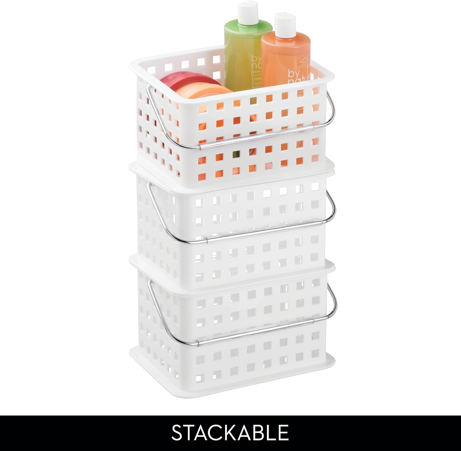iDesign Portable Shower Caddy Basket with Handle for College Dorm or Bathroom - White - Made in USA