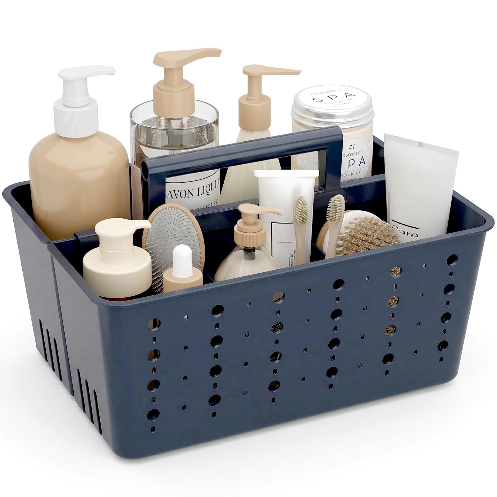 Lifewit Shower Caddy Portable, Caddy Organizer with Handle and Adjustable Dividers, Plastic Shower Basket for Dorm Room Essentials, College, Bathroom, White, 1 Pack