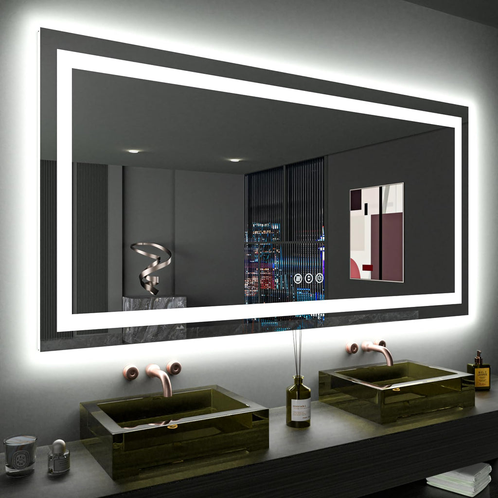 24×32 Front & Backlit LED Bathroom Vanity Mirror, Dimmable Anti-Fog Wall Mirror with Memory Shatterproof Tempered Glass ETL Listed