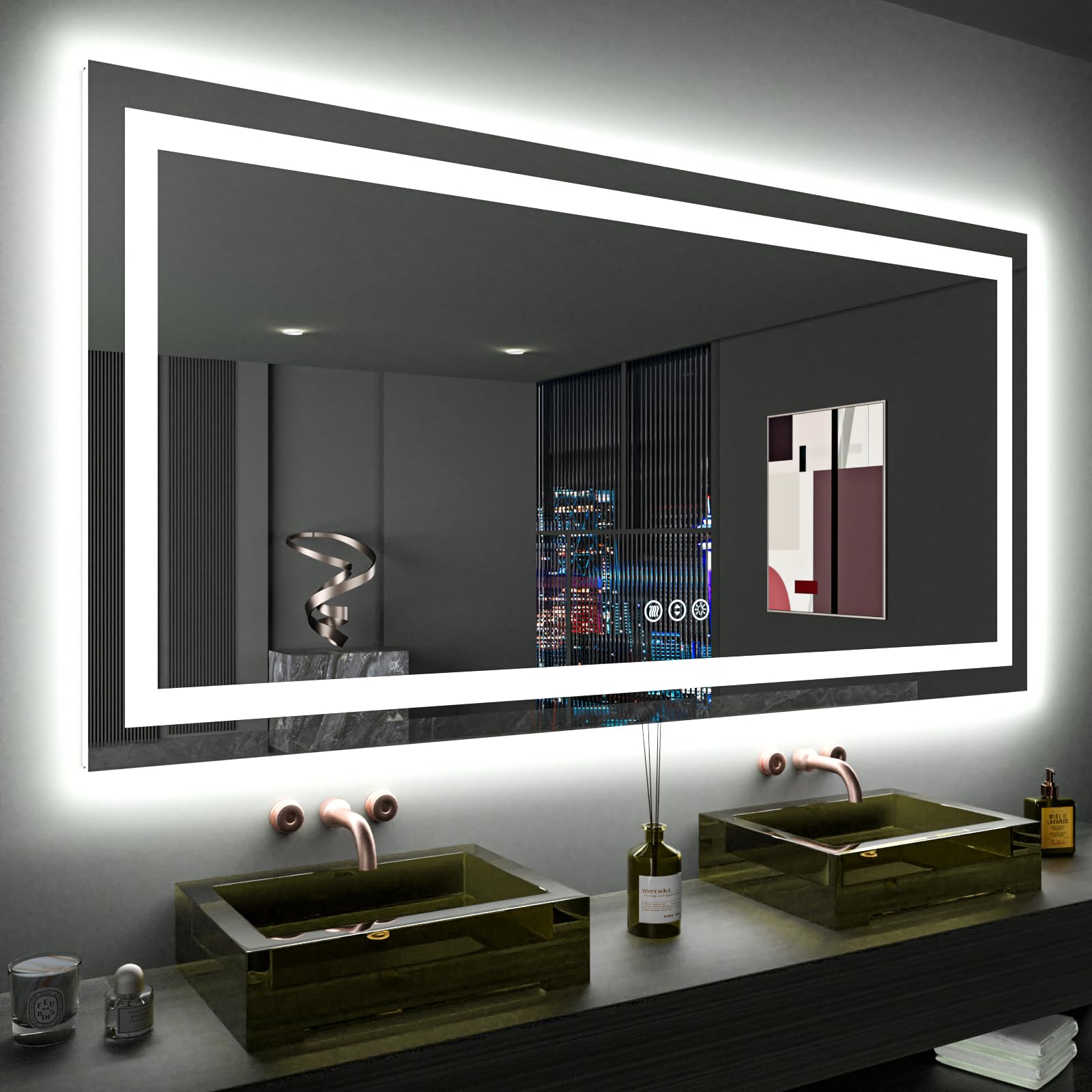 24×32 Front & Backlit LED Bathroom Vanity Mirror, Dimmable Anti-Fog Wall Mirror with Memory Shatterproof Tempered Glass ETL Listed