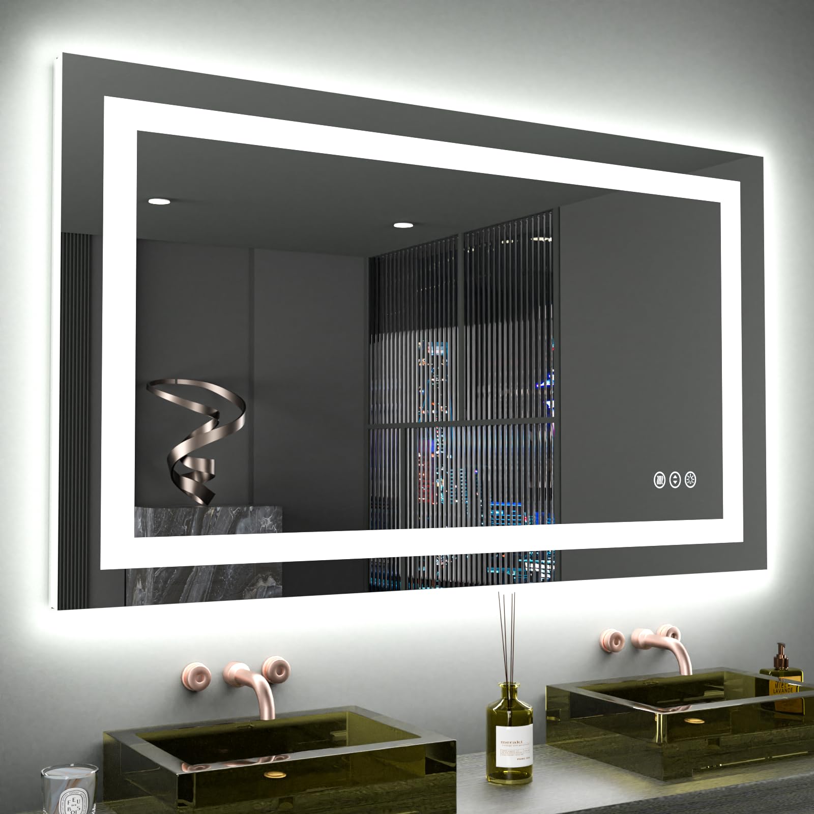 24×32 Front & Backlit LED Bathroom Vanity Mirror, Dimmable Anti-Fog Wall Mirror with Memory Shatterproof Tempered Glass ETL Listed
