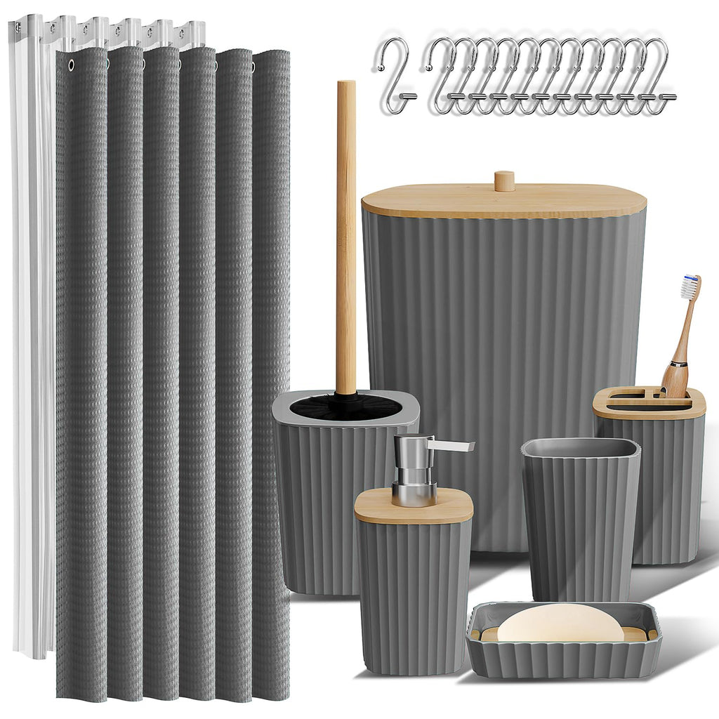 Clara Clark Bathroom Accessories Set - Bathroom Set, Bathroom Accessory Set, Shower Curtain Set, Toilet Brush, Trash Can & Soap Dispenser - Navy - 20PC