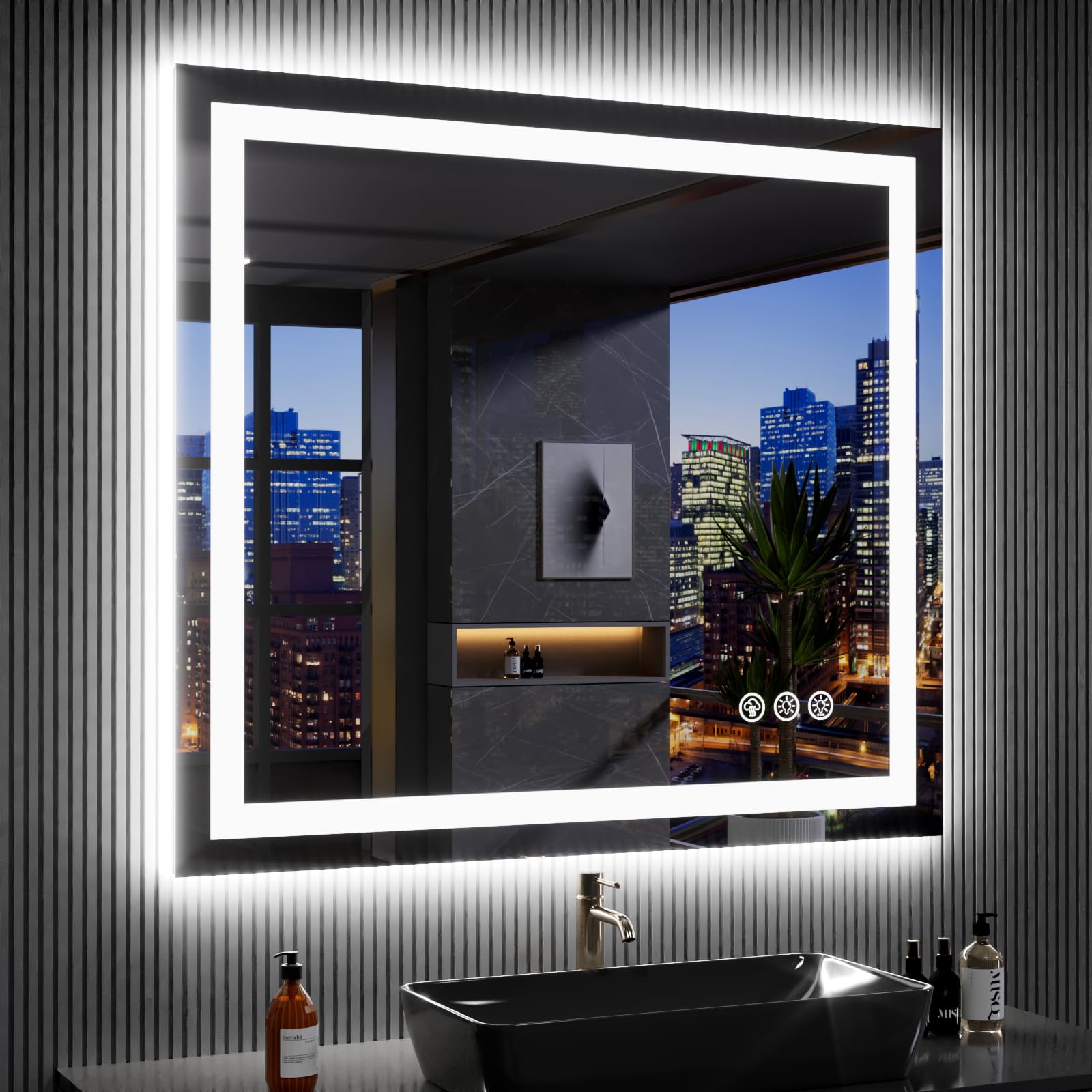 24×32 Front & Backlit LED Bathroom Vanity Mirror, Dimmable Anti-Fog Wall Mirror with Memory Shatterproof Tempered Glass ETL Listed