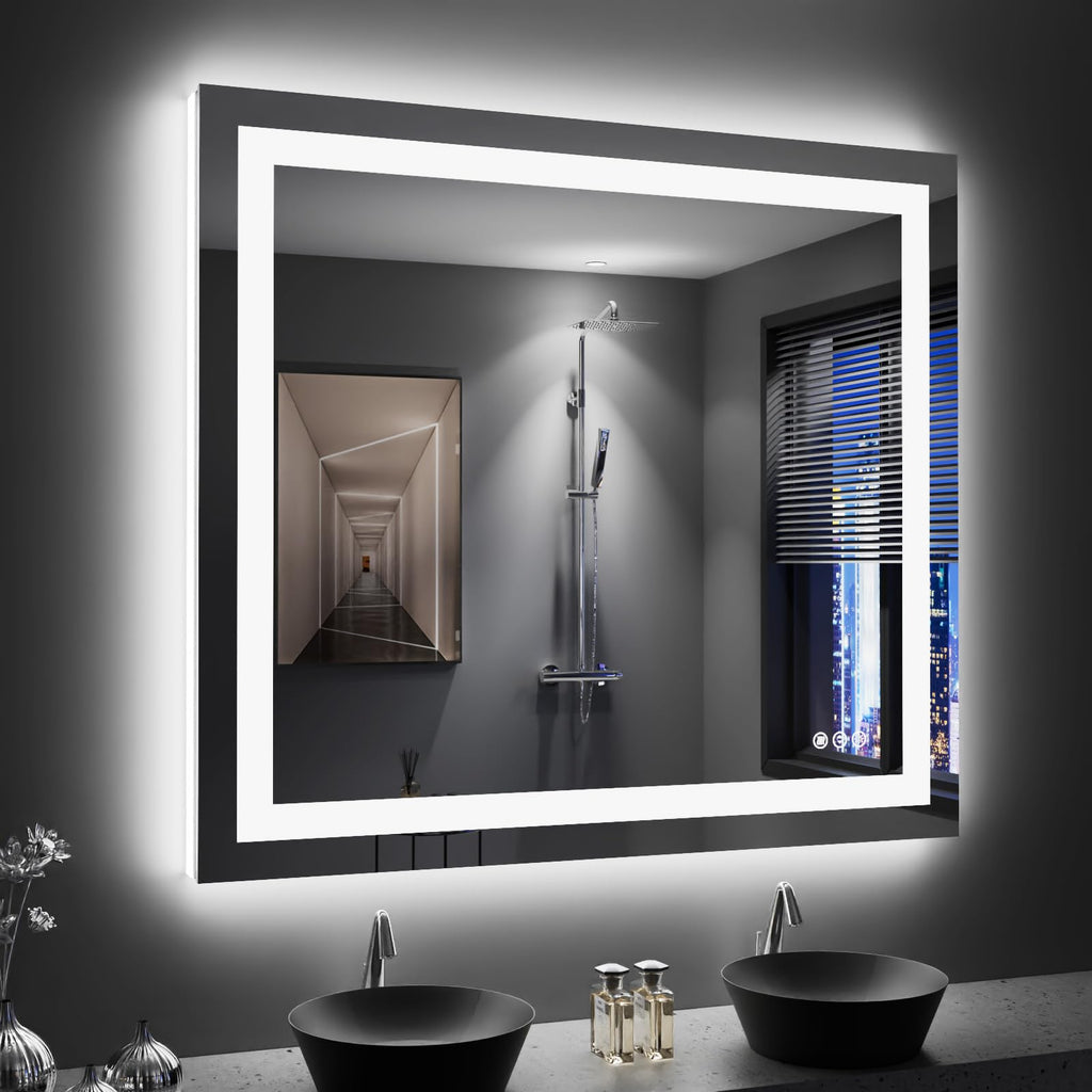 24×32 Front & Backlit LED Bathroom Vanity Mirror, Dimmable Anti-Fog Wall Mirror with Memory Shatterproof Tempered Glass ETL Listed