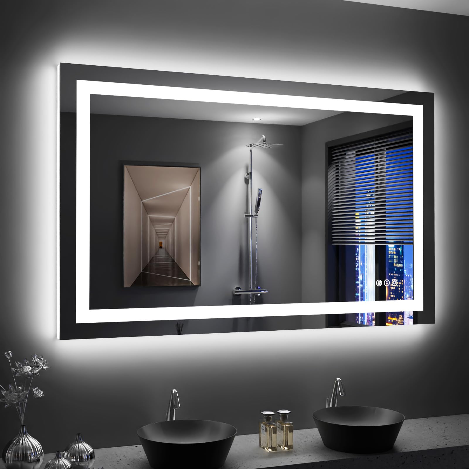 24×32 Front & Backlit LED Bathroom Vanity Mirror, Dimmable Anti-Fog Wall Mirror with Memory Shatterproof Tempered Glass ETL Listed