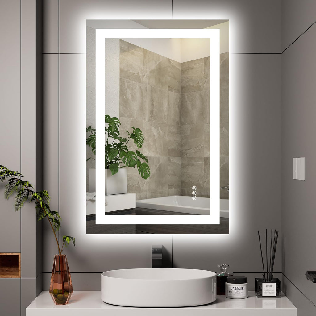 Hivone 40X32 LED Bathroom Mirror with Lights, Anti-Fog, Dimmable, Backlit + Front Lit, Smart Bathroom Vanity Mirror, Memory Function, Shatterproof, Tempered Glass (Horizontal/Vertical)