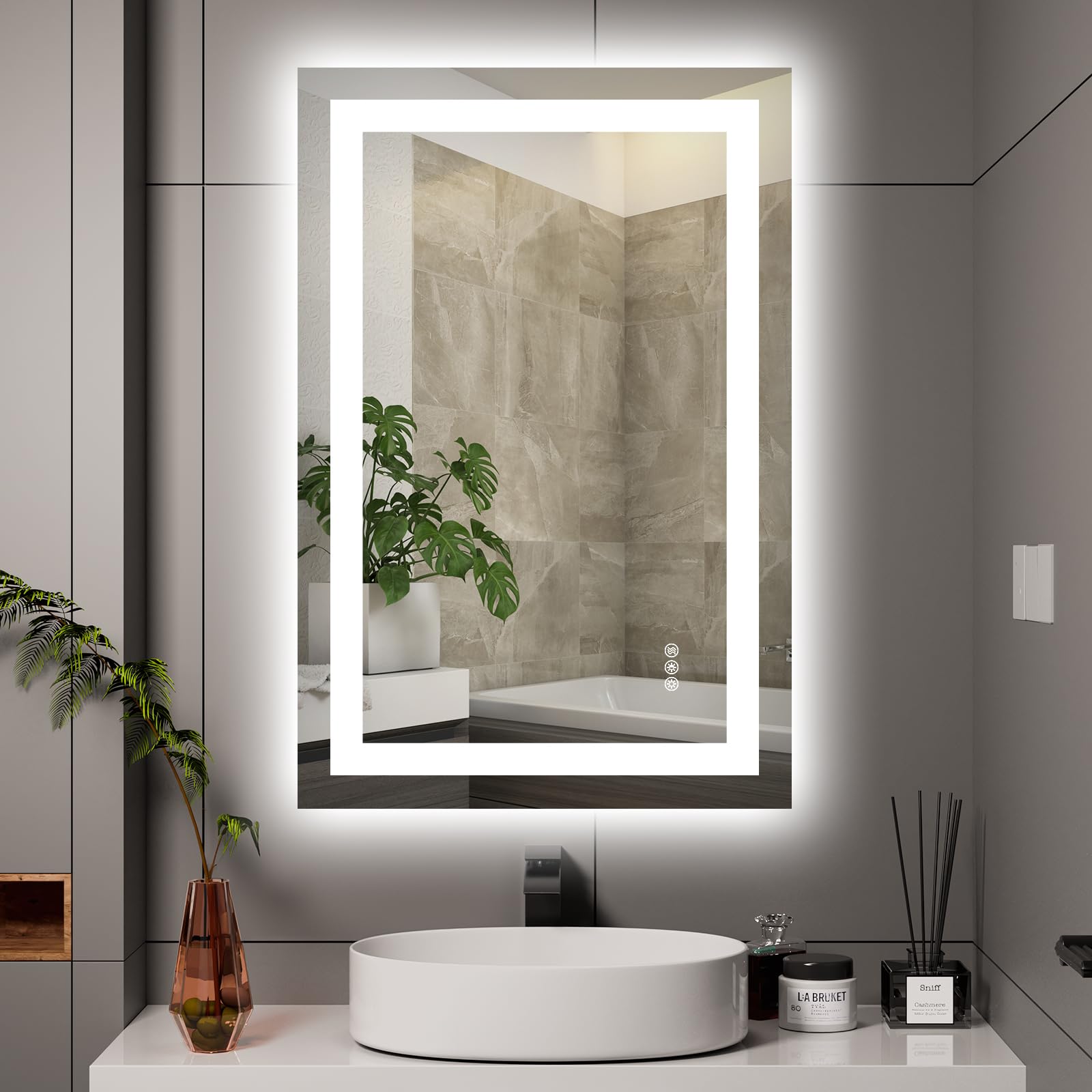 Hivone 40X32 LED Bathroom Mirror with Lights, Anti-Fog, Dimmable, Backlit + Front Lit, Smart Bathroom Vanity Mirror, Memory Function, Shatterproof, Tempered Glass (Horizontal/Vertical)