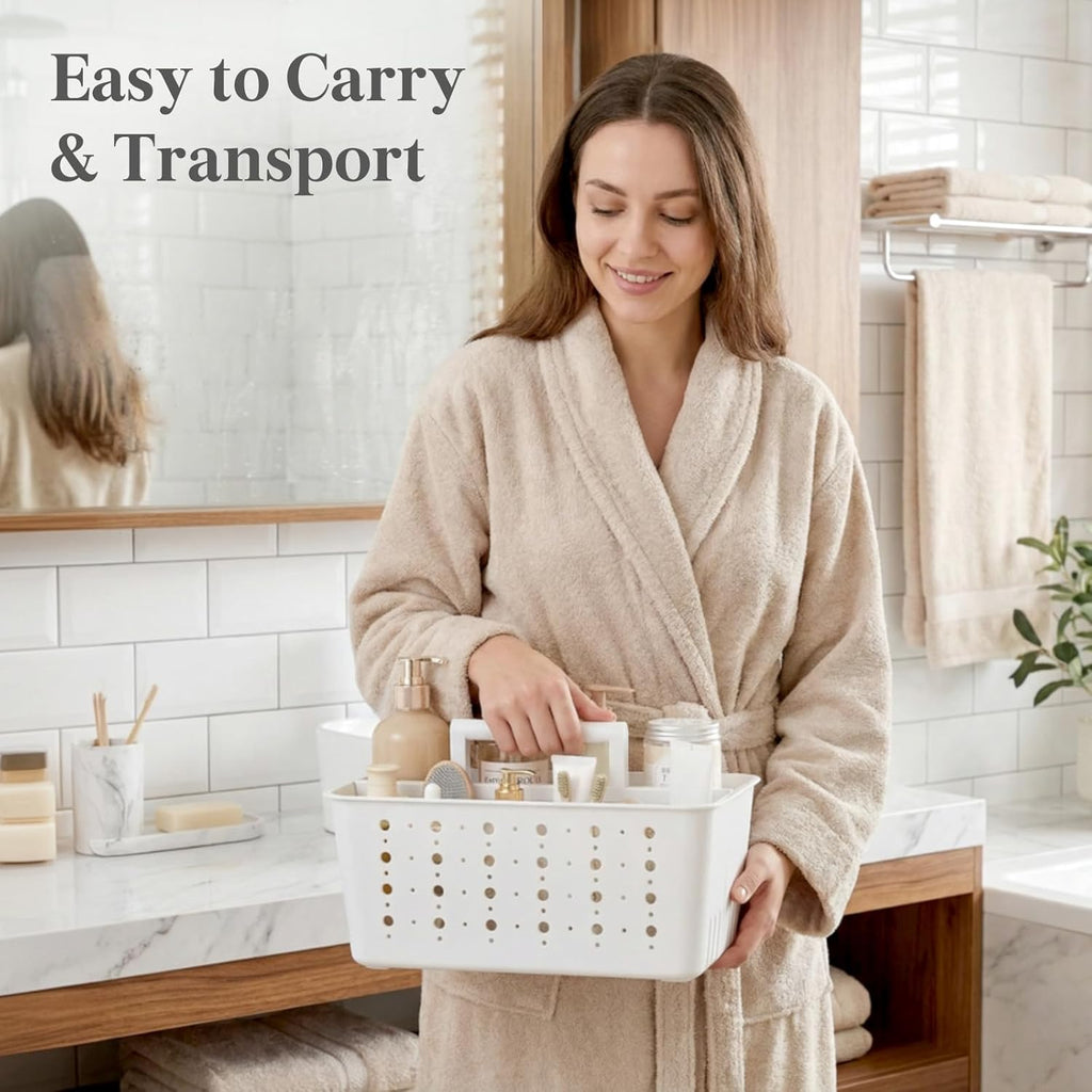 Lifewit Shower Caddy Portable, Caddy Organizer with Handle and Adjustable Dividers, Plastic Shower Basket for Dorm Room Essentials, College, Bathroom, White, 1 Pack