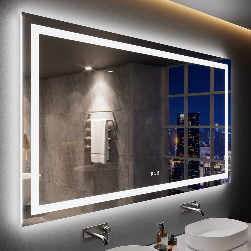 24×32 Front & Backlit LED Bathroom Vanity Mirror, Dimmable Anti-Fog Wall Mirror with Memory Shatterproof Tempered Glass ETL Listed