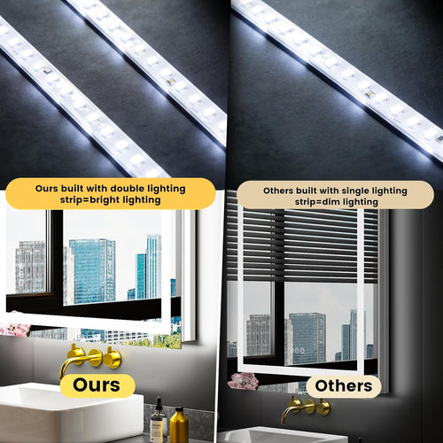 24×32 Front & Backlit LED Bathroom Vanity Mirror, Dimmable Anti-Fog Wall Mirror with Memory Shatterproof Tempered Glass ETL Listed