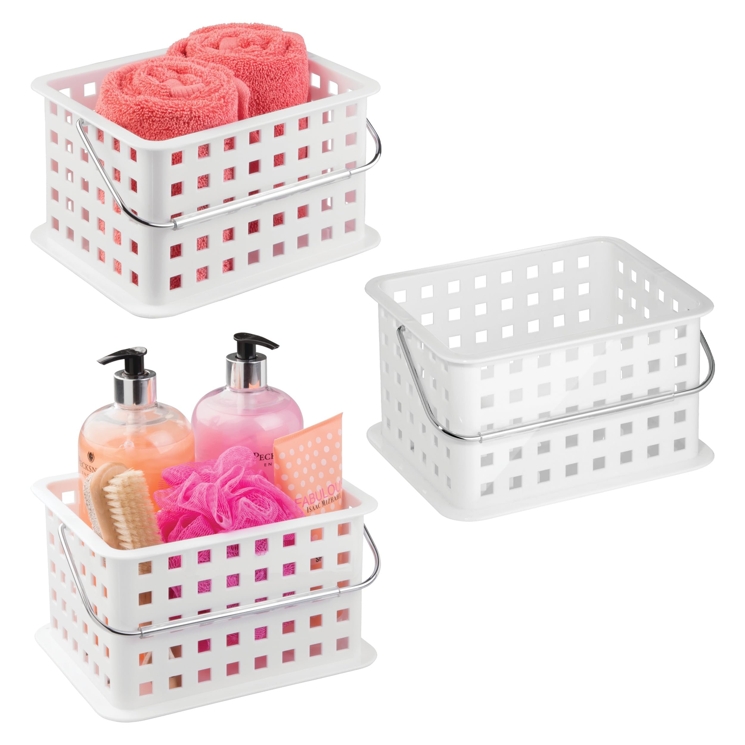 iDesign Portable Shower Caddy Basket with Handle for College Dorm or Bathroom - White - Made in USA