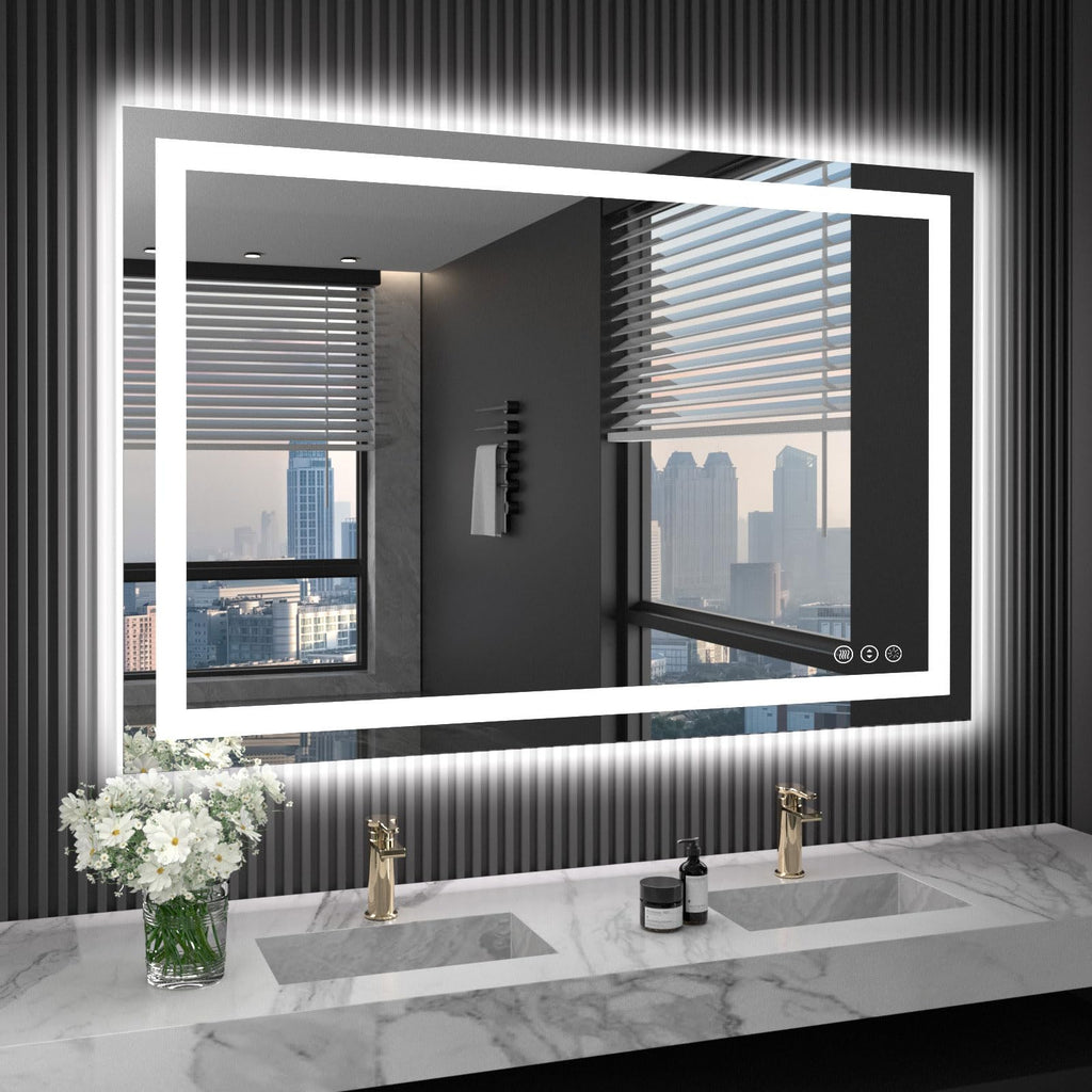 24×32 Front & Backlit LED Bathroom Vanity Mirror, Dimmable Anti-Fog Wall Mirror with Memory Shatterproof Tempered Glass ETL Listed