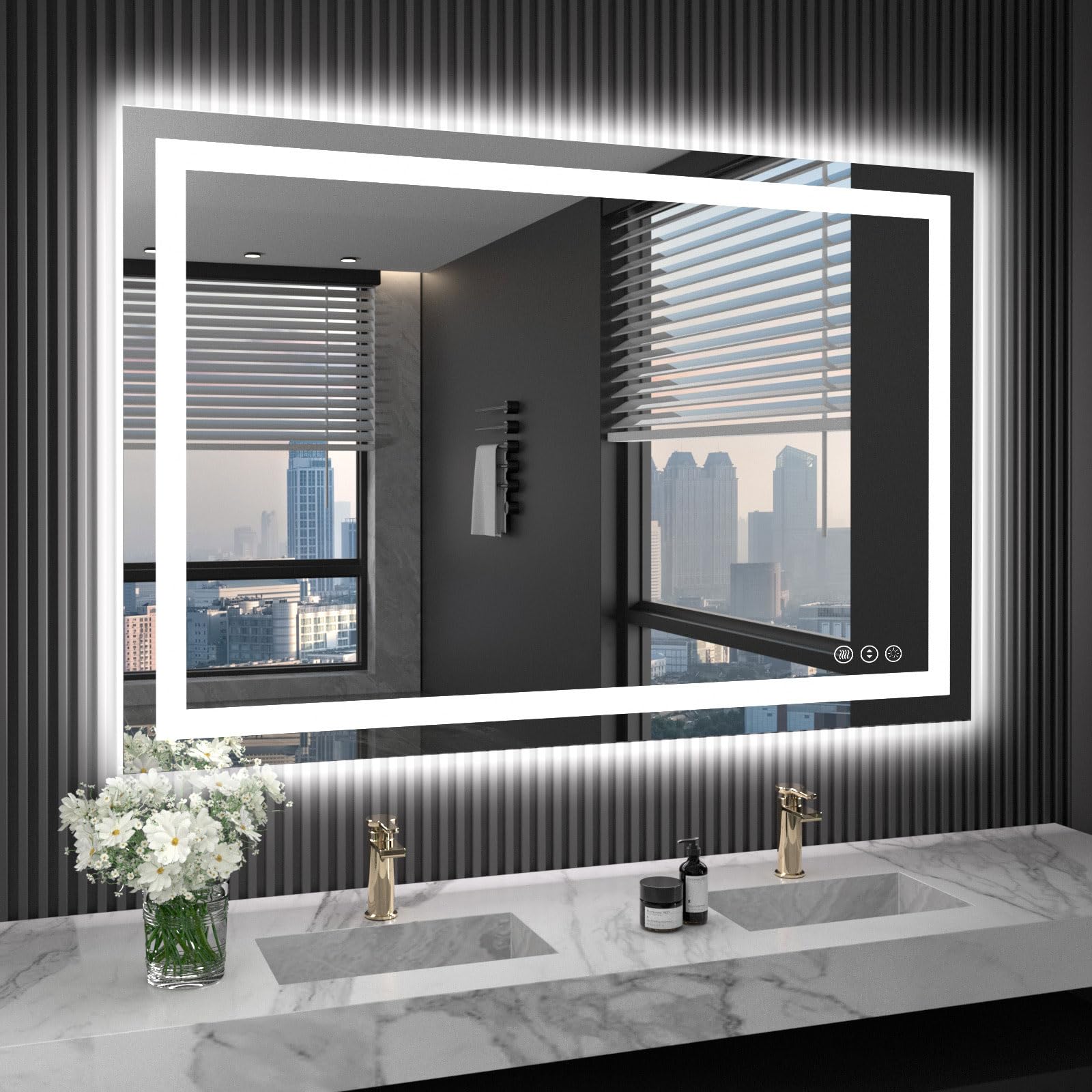 24×32 Front & Backlit LED Bathroom Vanity Mirror, Dimmable Anti-Fog Wall Mirror with Memory Shatterproof Tempered Glass ETL Listed