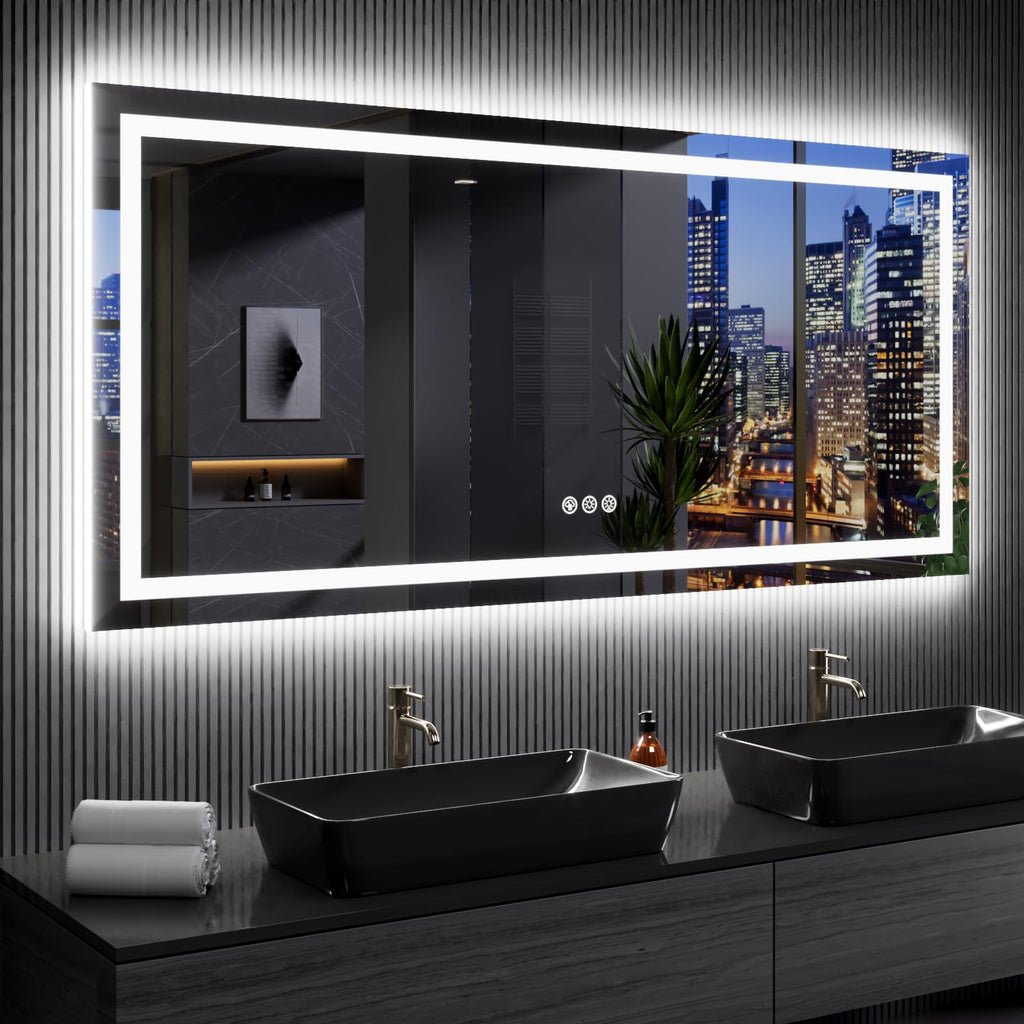 24×32 Front & Backlit LED Bathroom Vanity Mirror, Dimmable Anti-Fog Wall Mirror with Memory Shatterproof Tempered Glass ETL Listed