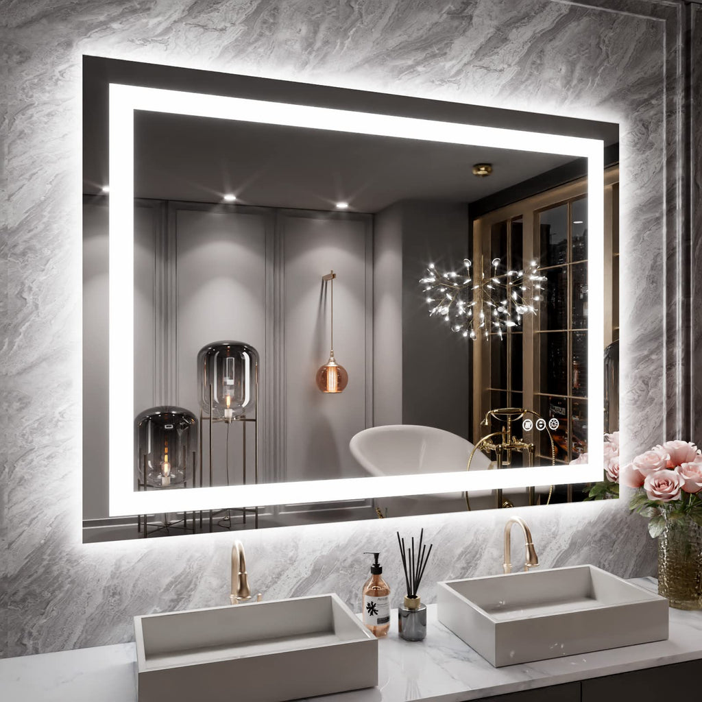 24×32 Front & Backlit LED Bathroom Vanity Mirror, Dimmable Anti-Fog Wall Mirror with Memory Shatterproof Tempered Glass ETL Listed