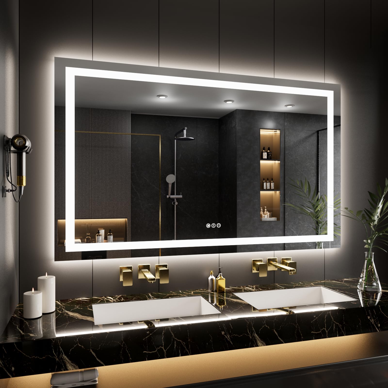 24×32 Front & Backlit LED Bathroom Vanity Mirror, Dimmable Anti-Fog Wall Mirror with Memory Shatterproof Tempered Glass ETL Listed