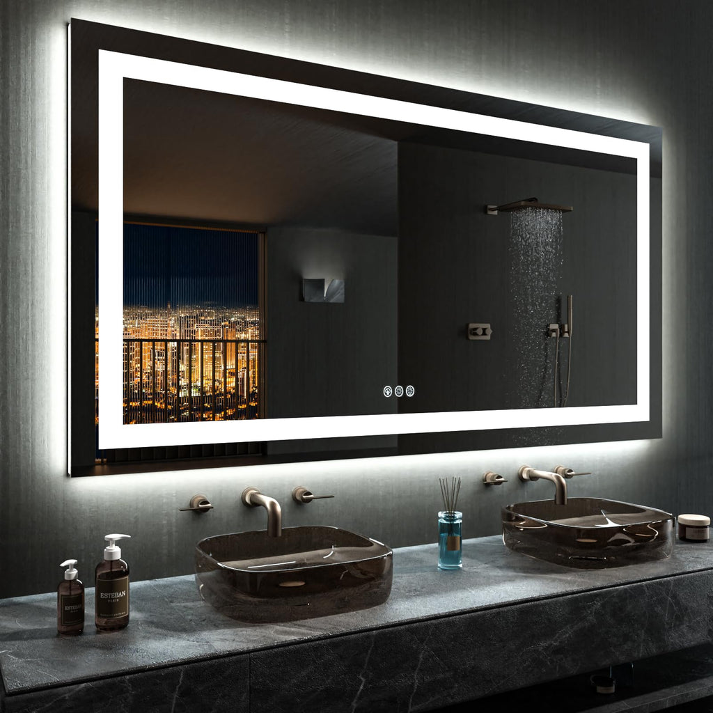 24×32 Front & Backlit LED Bathroom Vanity Mirror, Dimmable Anti-Fog Wall Mirror with Memory Shatterproof Tempered Glass ETL Listed