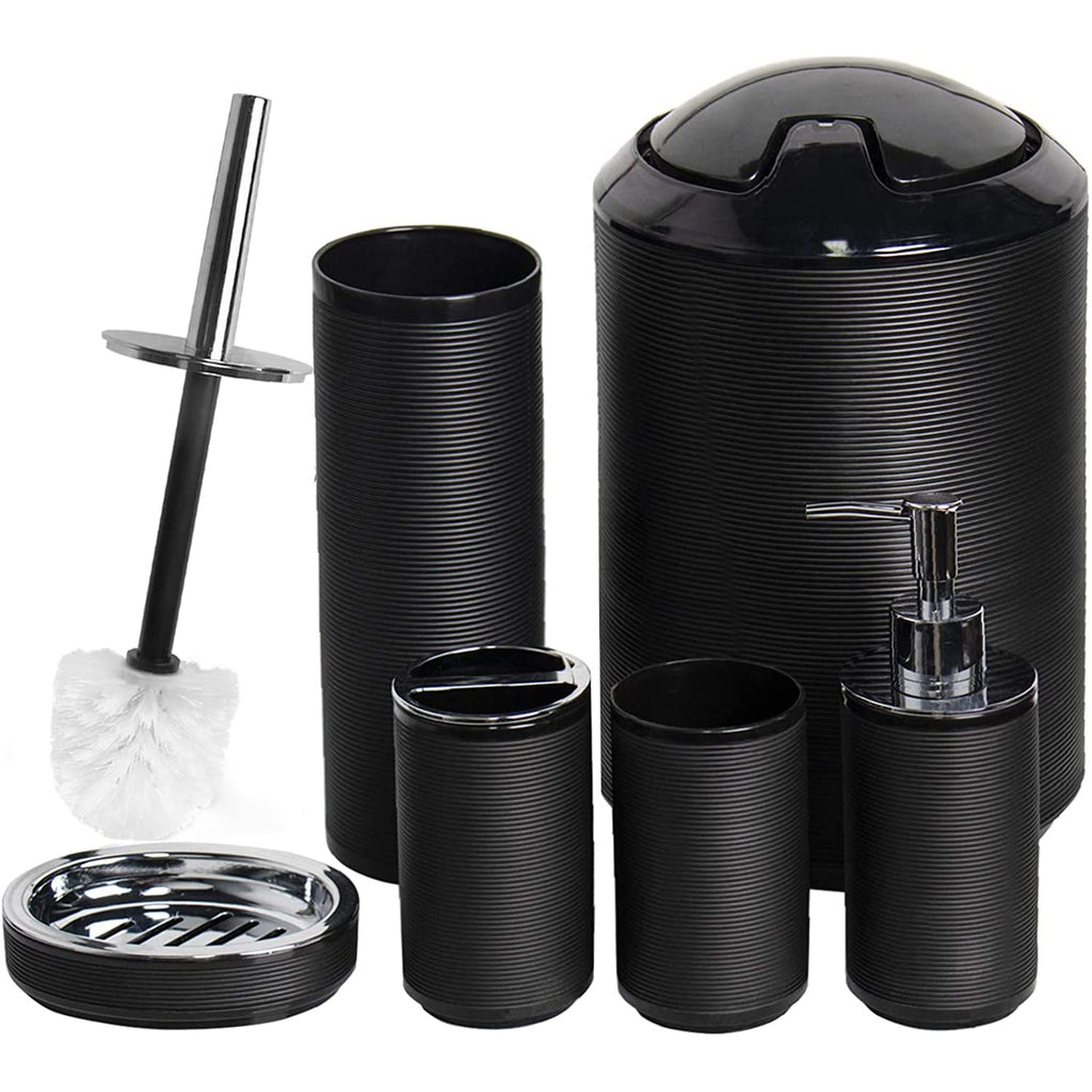 CERBIOR Bathroom Accessories Set 6 Piece Bamboo Bath Ensemble Includes Soap Dispenser, Toothbrush Holder, Toothbrush Cup, Soap Dish for Decorative Countertop and Housewarming Gift, Sriral Green