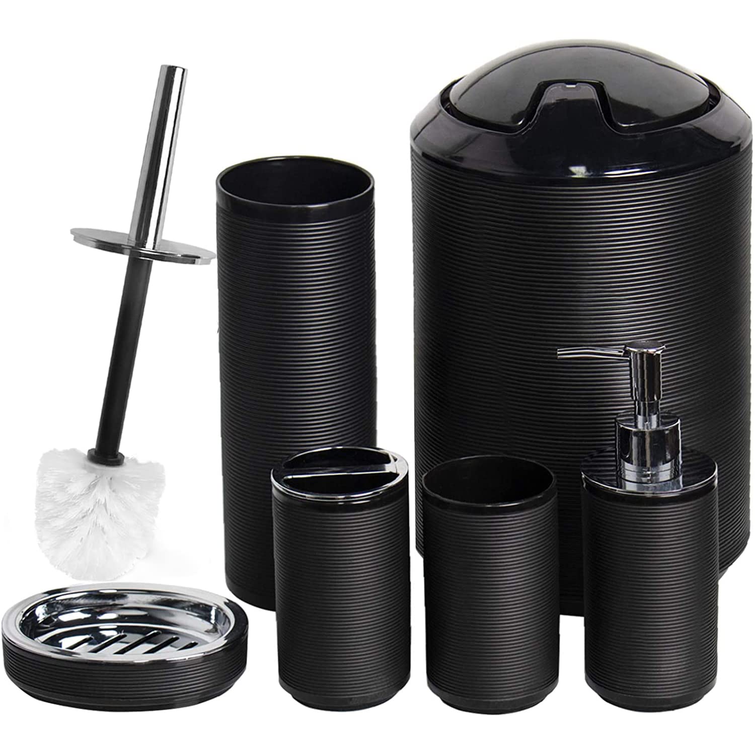 CERBIOR Bathroom Accessories Set 6 Piece Bamboo Bath Ensemble Includes Soap Dispenser, Toothbrush Holder, Toothbrush Cup, Soap Dish for Decorative Countertop and Housewarming Gift, Sriral Green