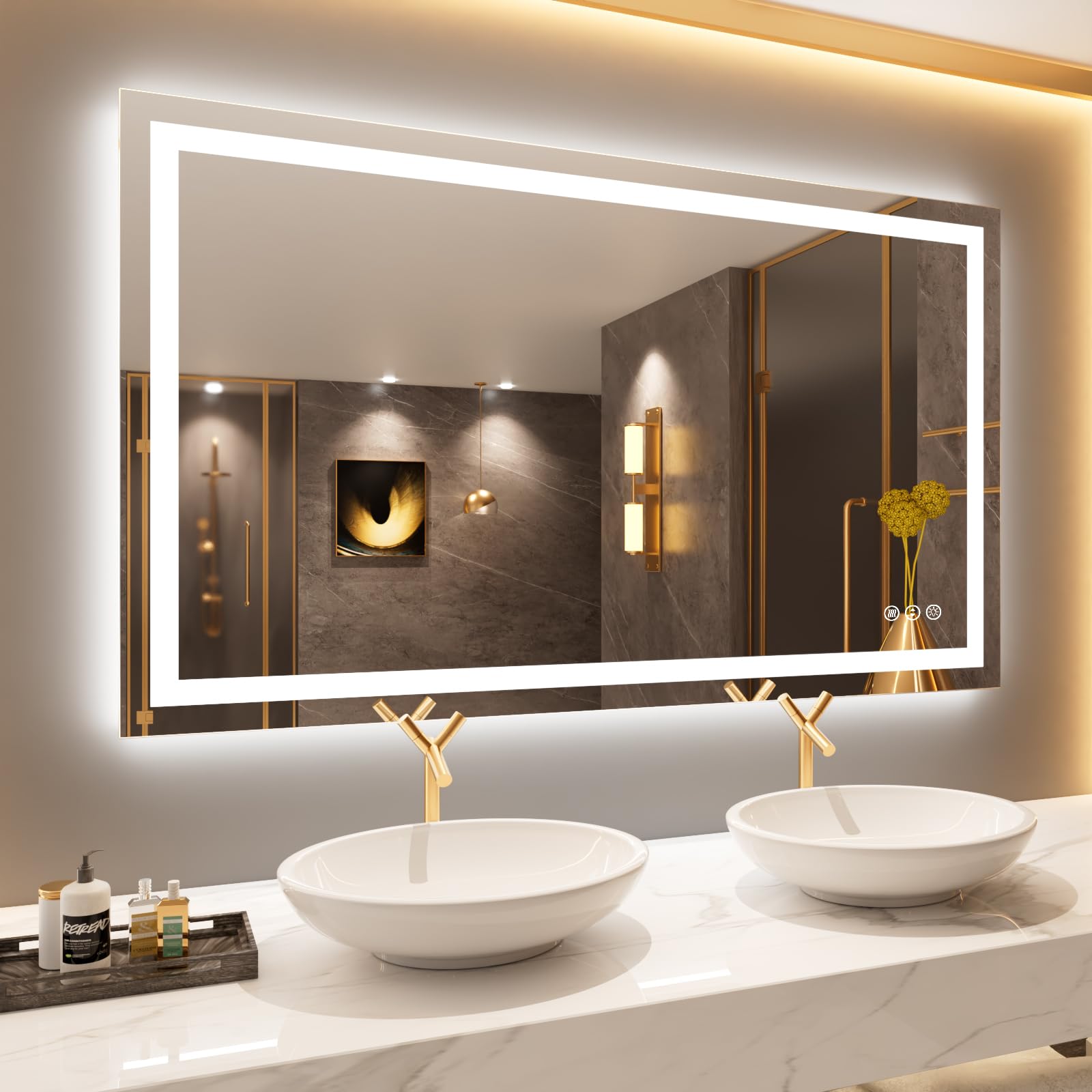 24×32 Front & Backlit LED Bathroom Vanity Mirror, Dimmable Anti-Fog Wall Mirror with Memory Shatterproof Tempered Glass ETL Listed