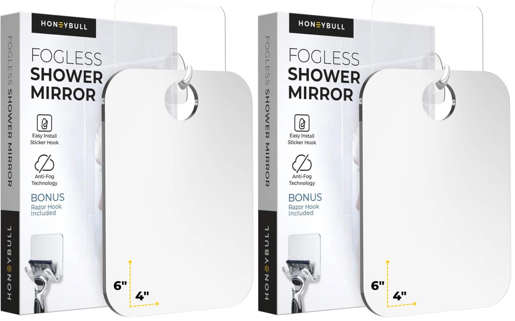 HONEYBULL Fogless Shower Mirror for Shaving – Anti-Fog Acrylic Mirror with Razor Holder, No-Drill Wall Mount, Flat Design for Steam Showers, Medium 6x8in
