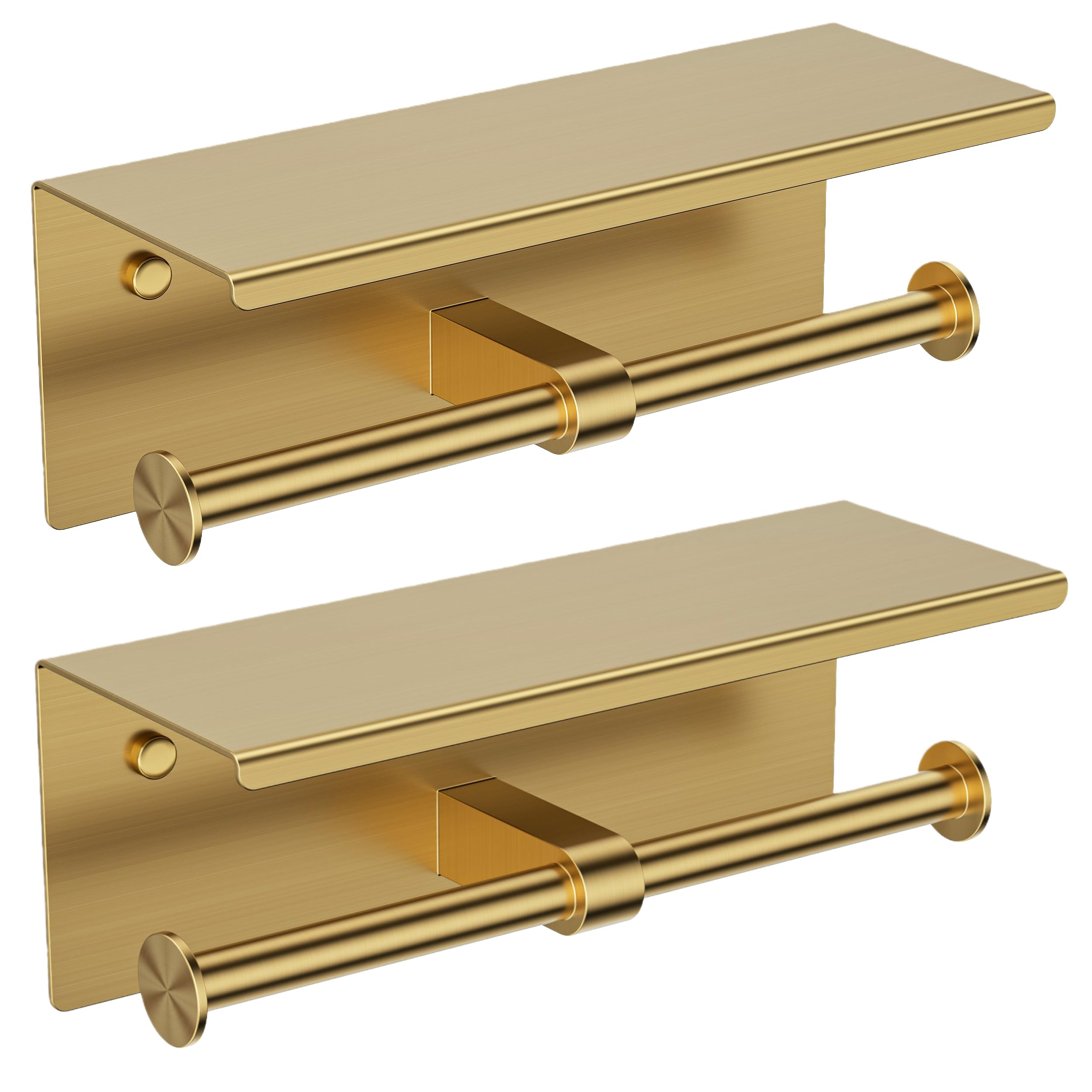 FORIOUS Double Toilet Paper Holder with Shelf, Wall Mount Tissue Roll Holder for Bathroom, 304 Stainless Steel Commercial Toilet Paper Dispensers with Phone Shelf (1, Brushed Nickel)