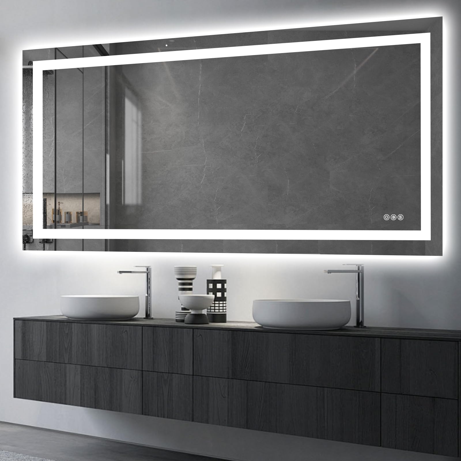 Hivone 40X32 LED Bathroom Mirror with Lights, Anti-Fog, Dimmable, Backlit + Front Lit, Smart Bathroom Vanity Mirror, Memory Function, Shatterproof, Tempered Glass (Horizontal/Vertical)