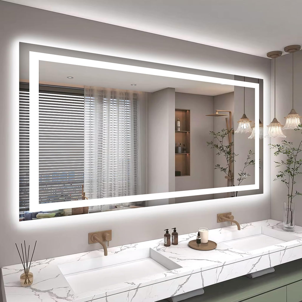 Hivone 40X32 LED Bathroom Mirror with Lights, Anti-Fog, Dimmable, Backlit + Front Lit, Smart Bathroom Vanity Mirror, Memory Function, Shatterproof, Tempered Glass (Horizontal/Vertical)