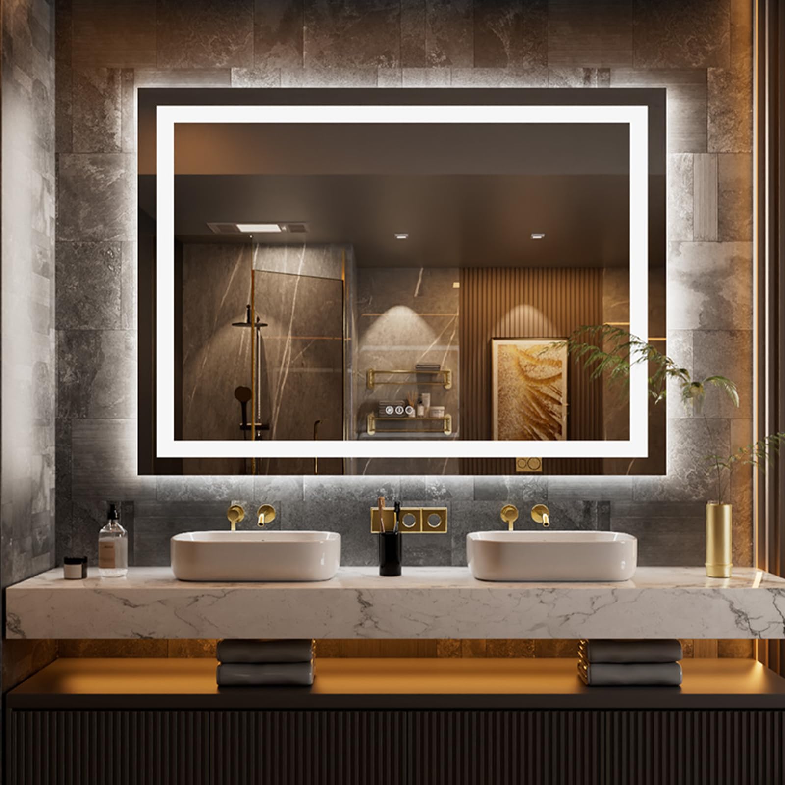 24×32 Front & Backlit LED Bathroom Vanity Mirror, Dimmable Anti-Fog Wall Mirror with Memory Shatterproof Tempered Glass ETL Listed