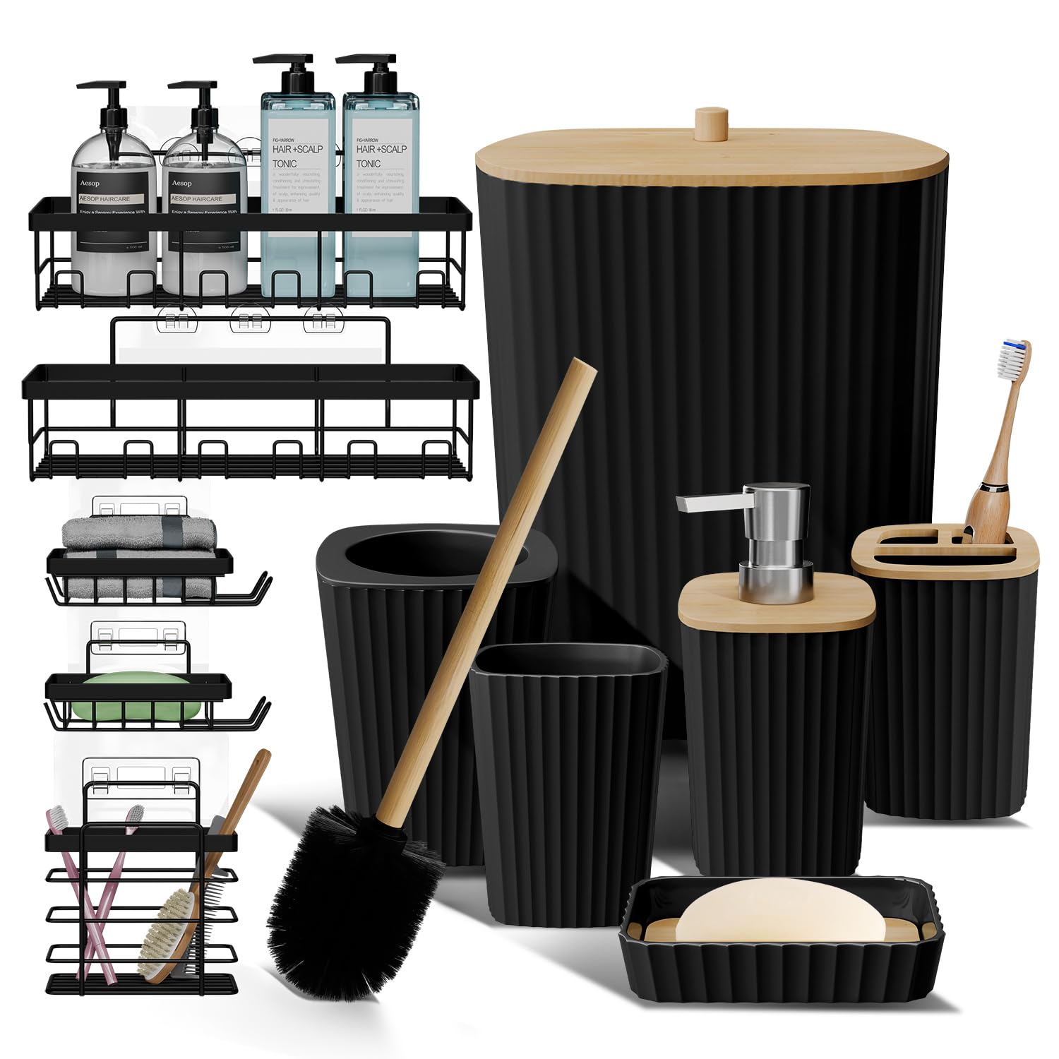 Clara Clark Bathroom Set - Sage Green Bathroom Accessories Set, 6PC Bathroom Accessory Set, Bathroom Sets with Toilet Brush, Trash Can & Soap Dispenser