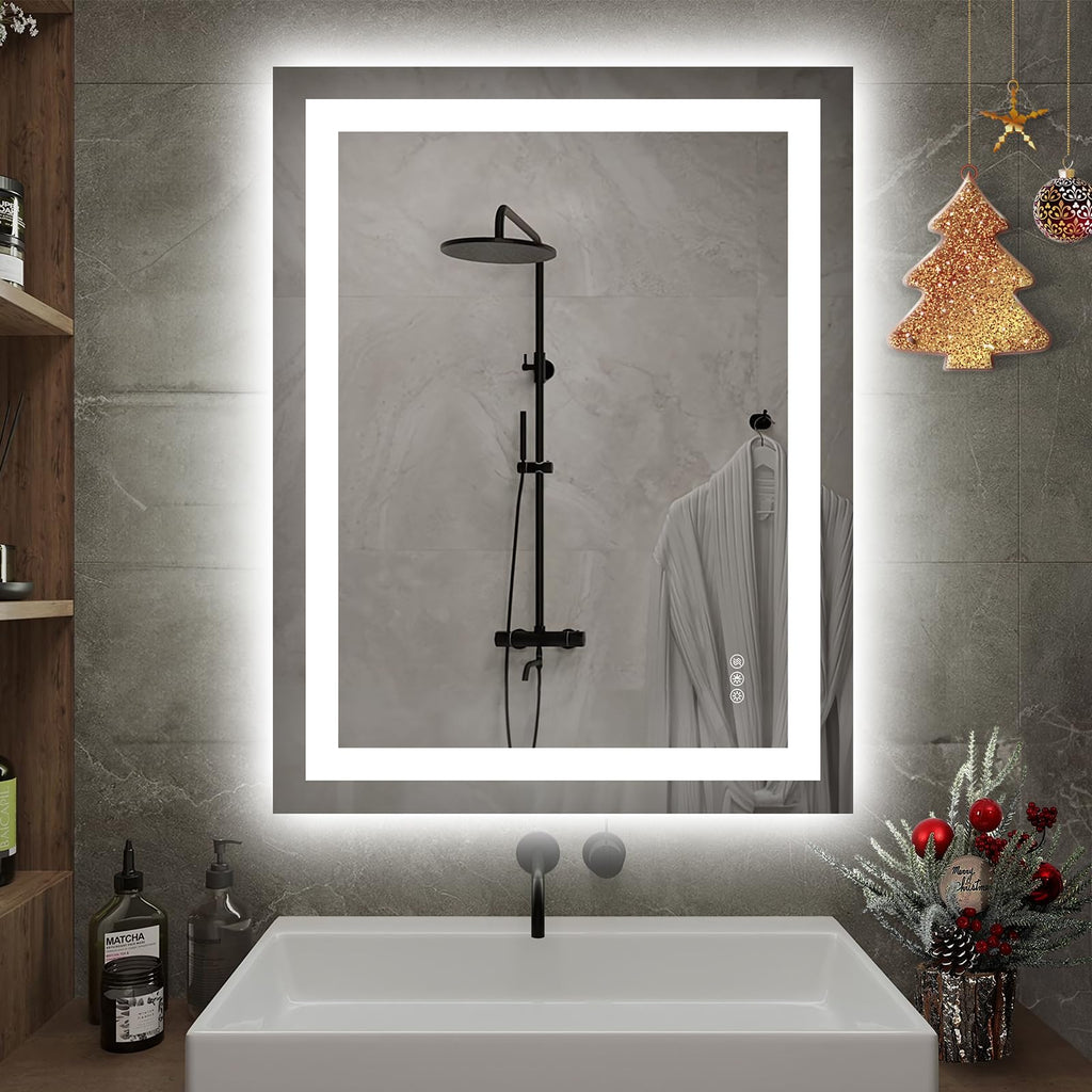 Hivone 40X32 LED Bathroom Mirror with Lights, Anti-Fog, Dimmable, Backlit + Front Lit, Smart Bathroom Vanity Mirror, Memory Function, Shatterproof, Tempered Glass (Horizontal/Vertical)