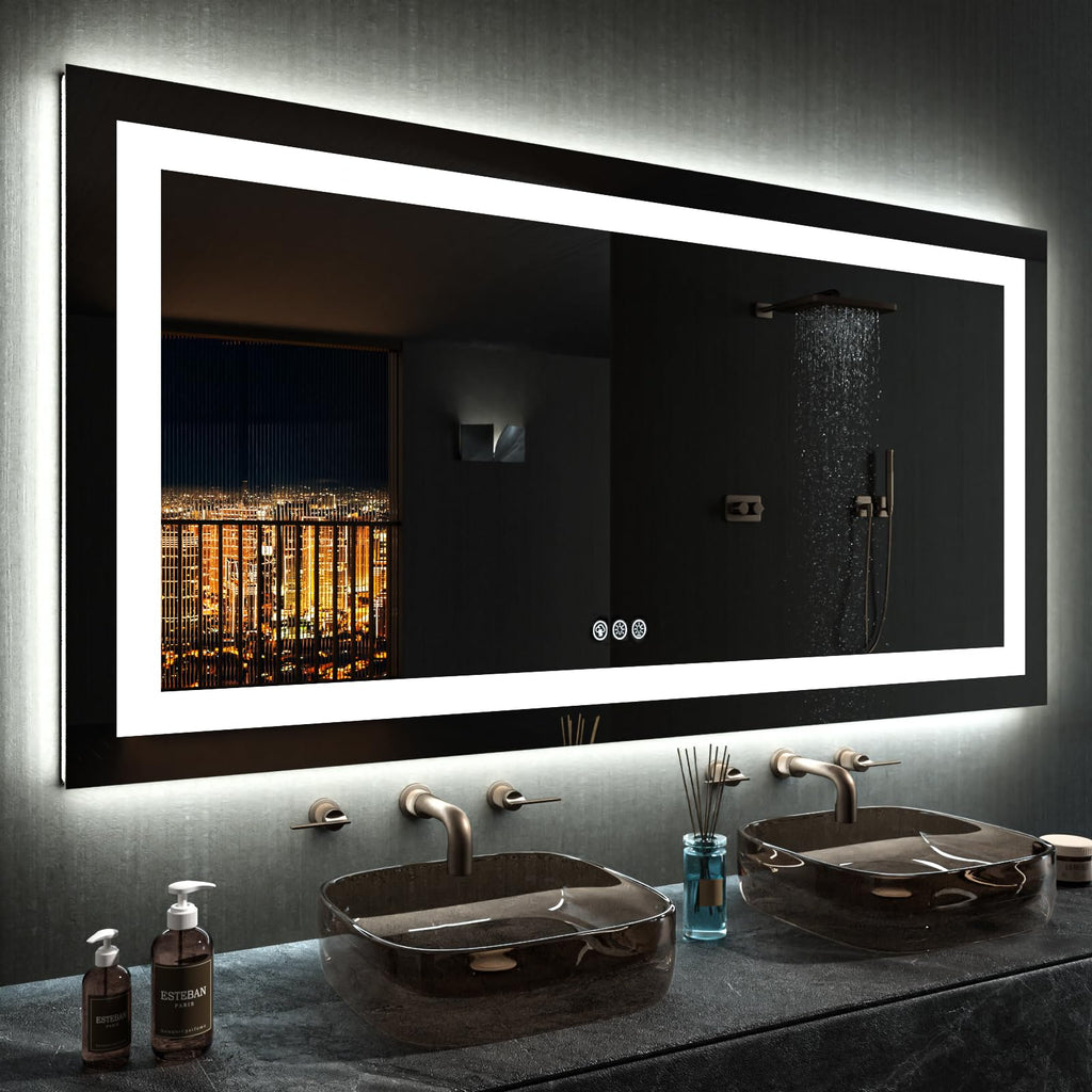 24×32 Front & Backlit LED Bathroom Vanity Mirror, Dimmable Anti-Fog Wall Mirror with Memory Shatterproof Tempered Glass ETL Listed