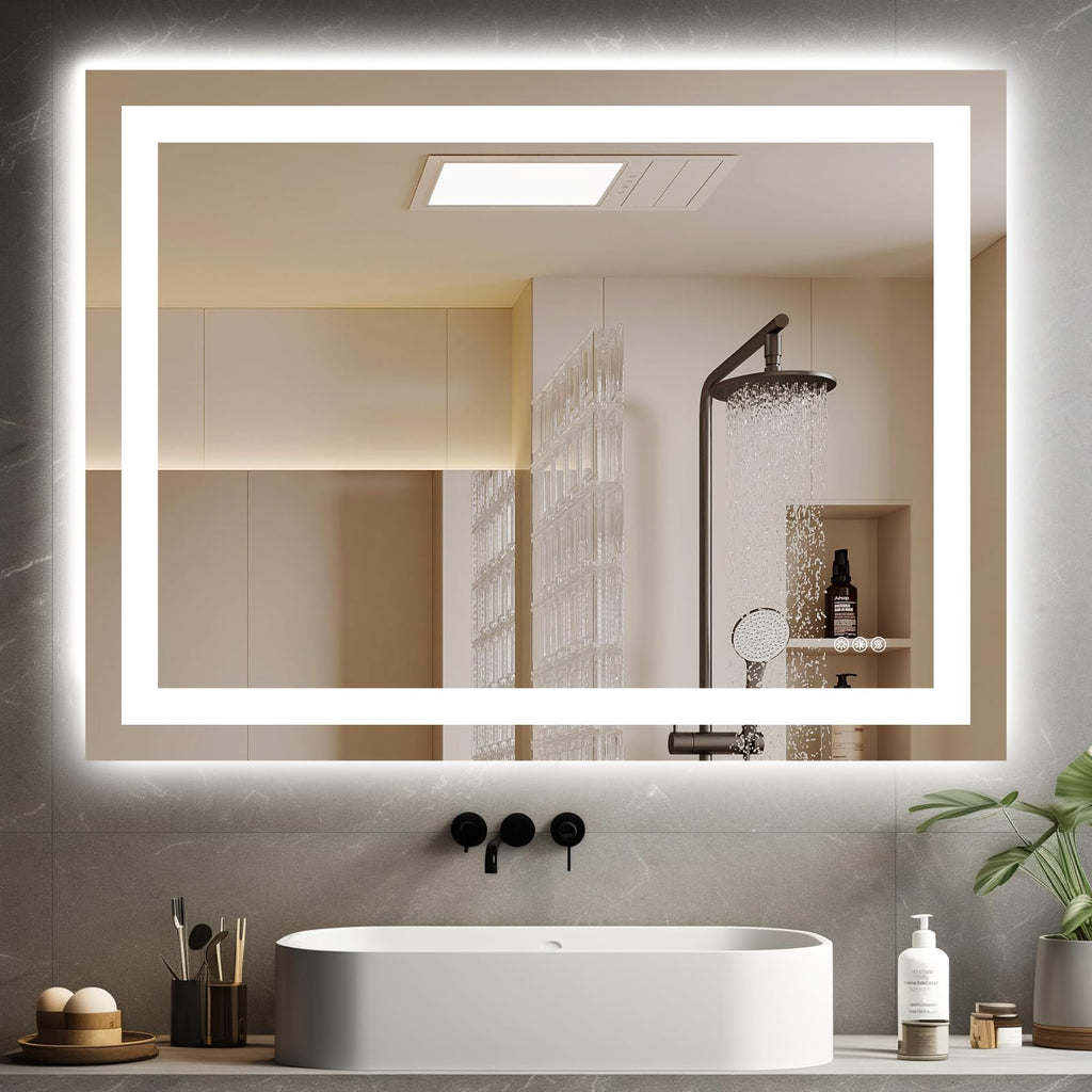 Hivone 40X32 LED Bathroom Mirror with Lights, Anti-Fog, Dimmable, Backlit + Front Lit, Smart Bathroom Vanity Mirror, Memory Function, Shatterproof, Tempered Glass (Horizontal/Vertical)