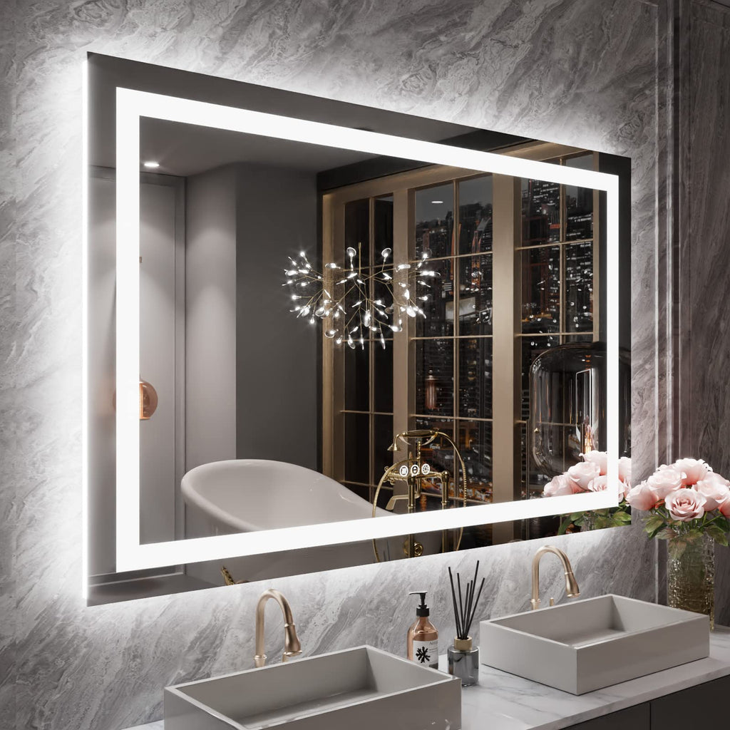 24×32 Front & Backlit LED Bathroom Vanity Mirror, Dimmable Anti-Fog Wall Mirror with Memory Shatterproof Tempered Glass ETL Listed