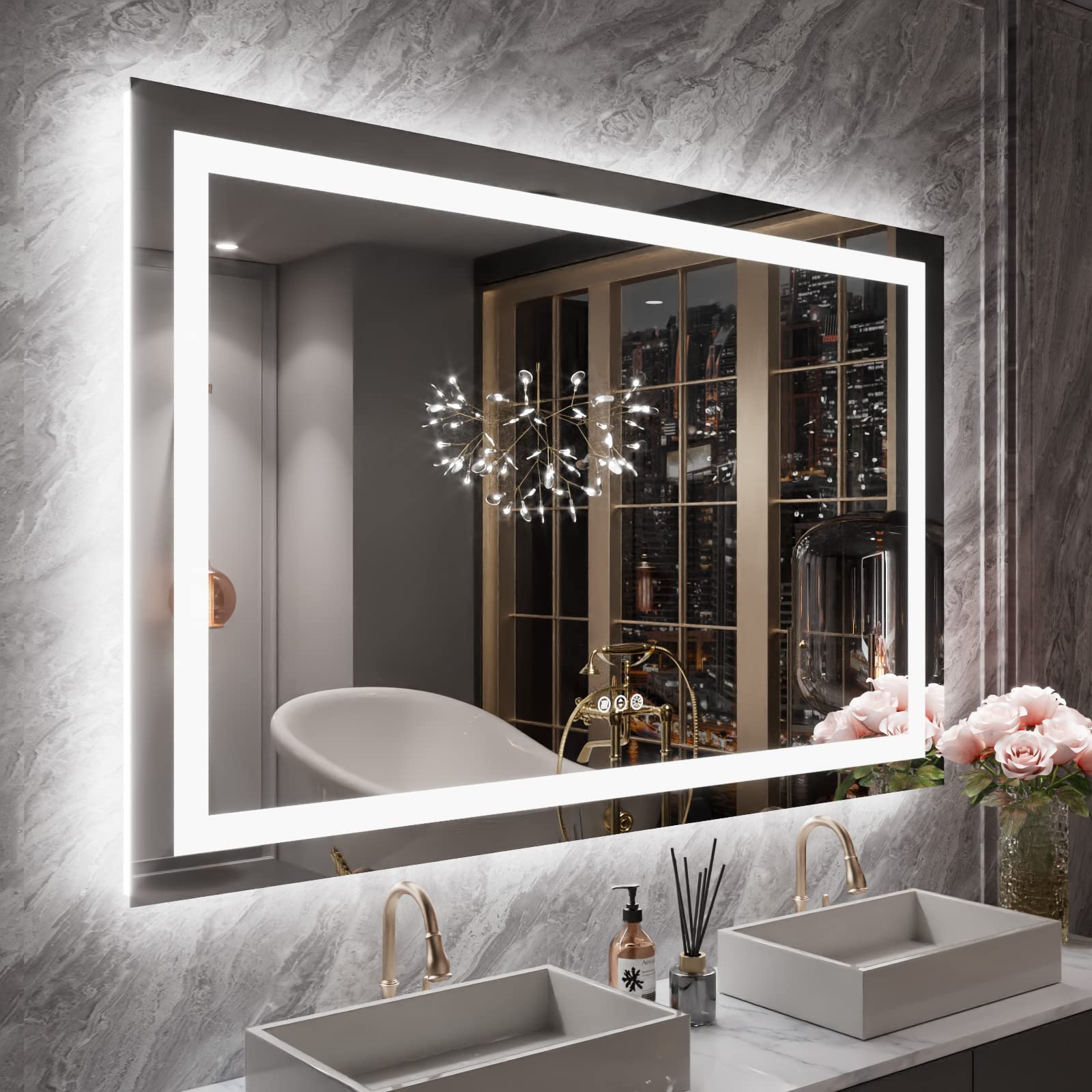 24×32 Front & Backlit LED Bathroom Vanity Mirror, Dimmable Anti-Fog Wall Mirror with Memory Shatterproof Tempered Glass ETL Listed